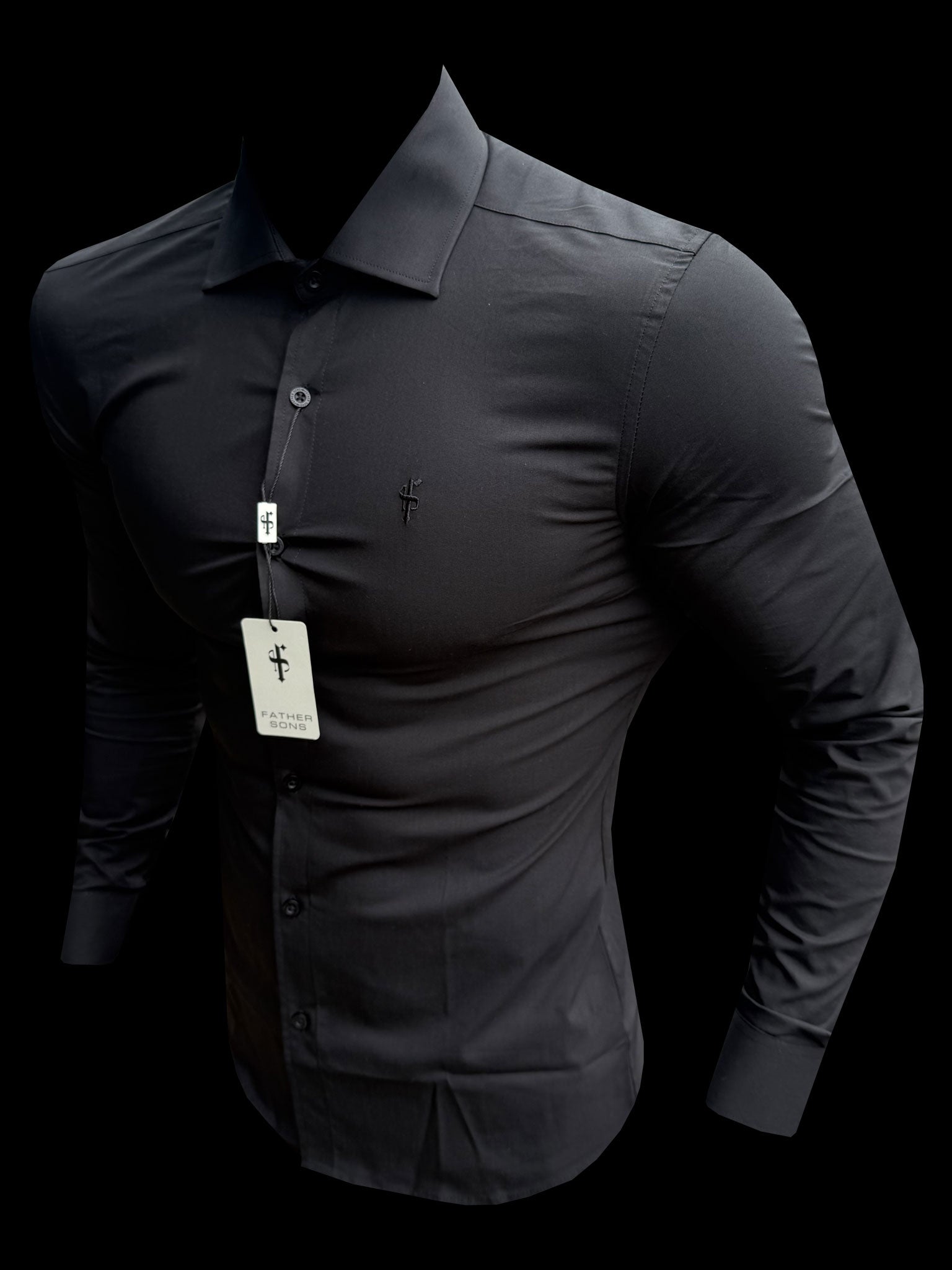 Muscle Fit Advanced Stretch Black Cutaway Collar Shirt - FS1164