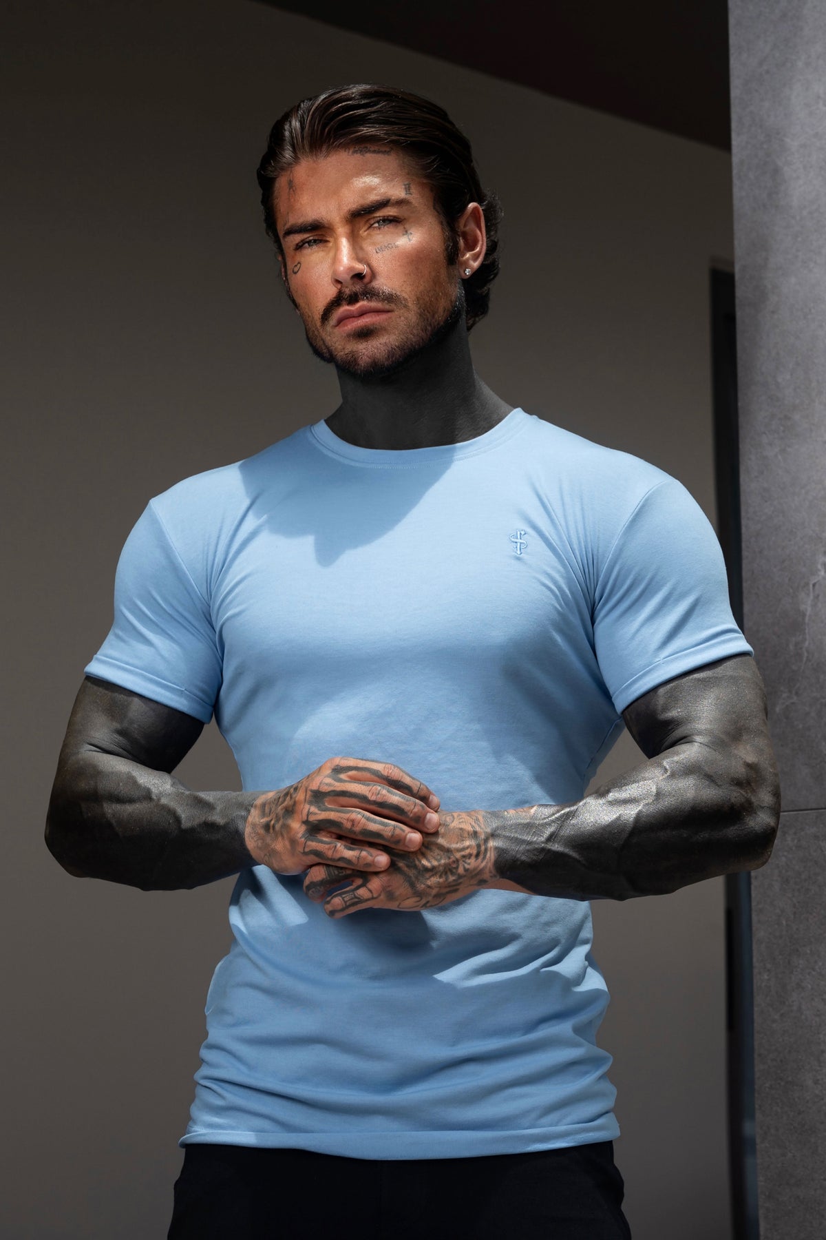 Light Blue Viscose Crew T-Shirt Short Sleeve - FSH1509