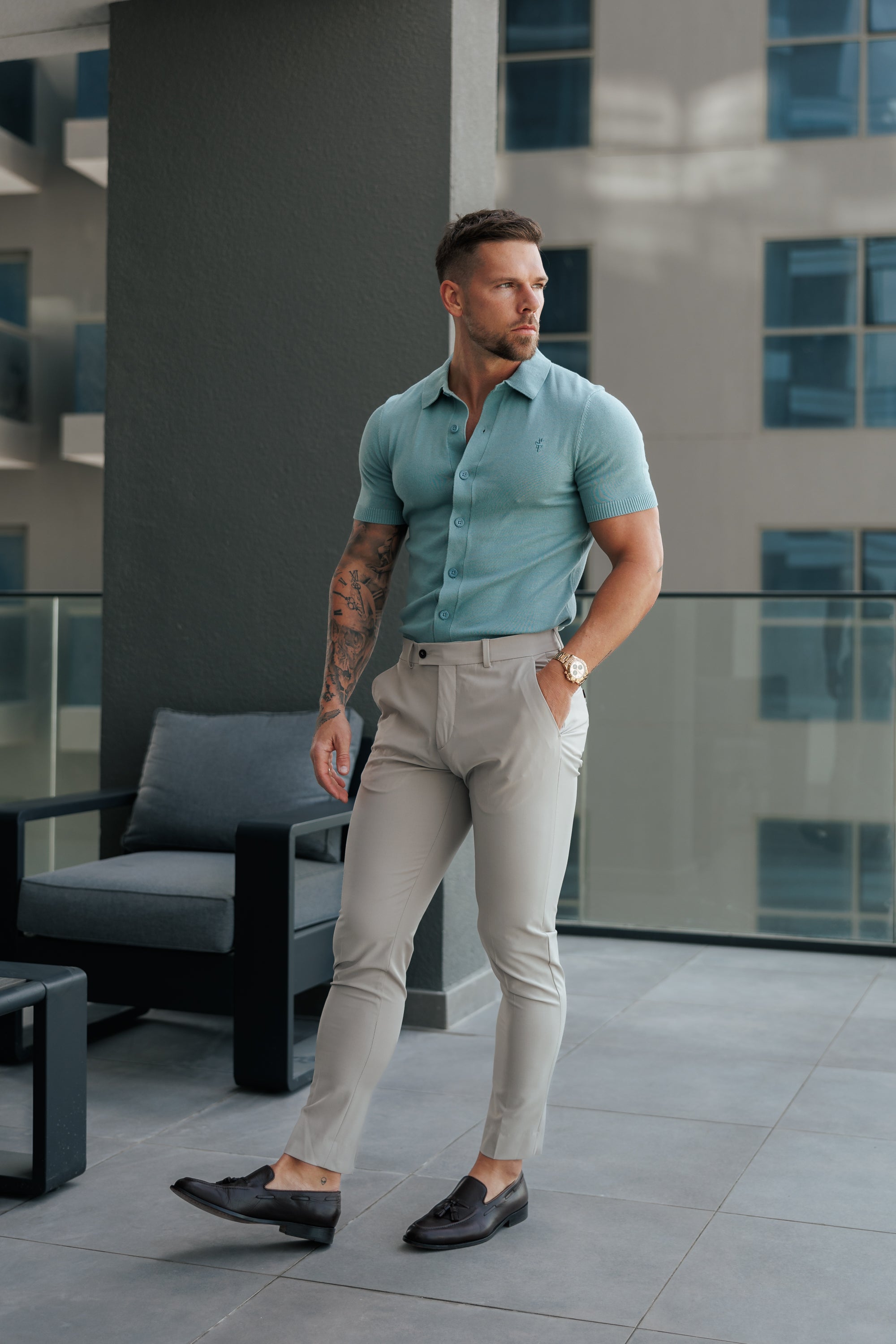 Classic Plain Teal Knitted Button Through Polo Short Sleeve - FSN216