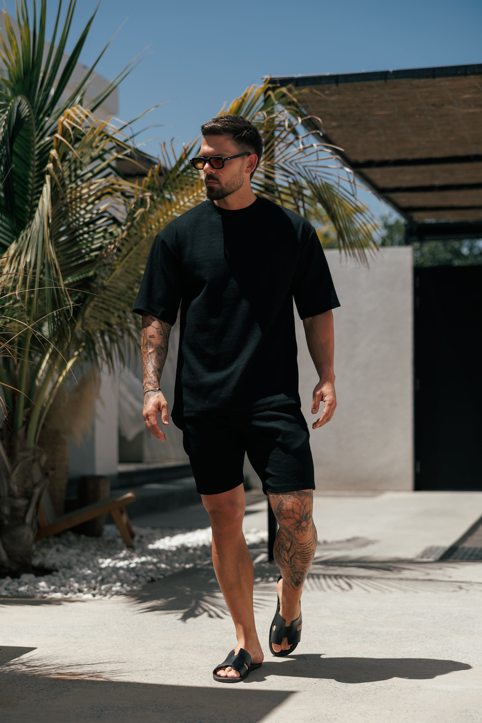 Jersey Cord Black Oversized T-Shirt - FSR102 (PRE ORDER 18TH JULY)