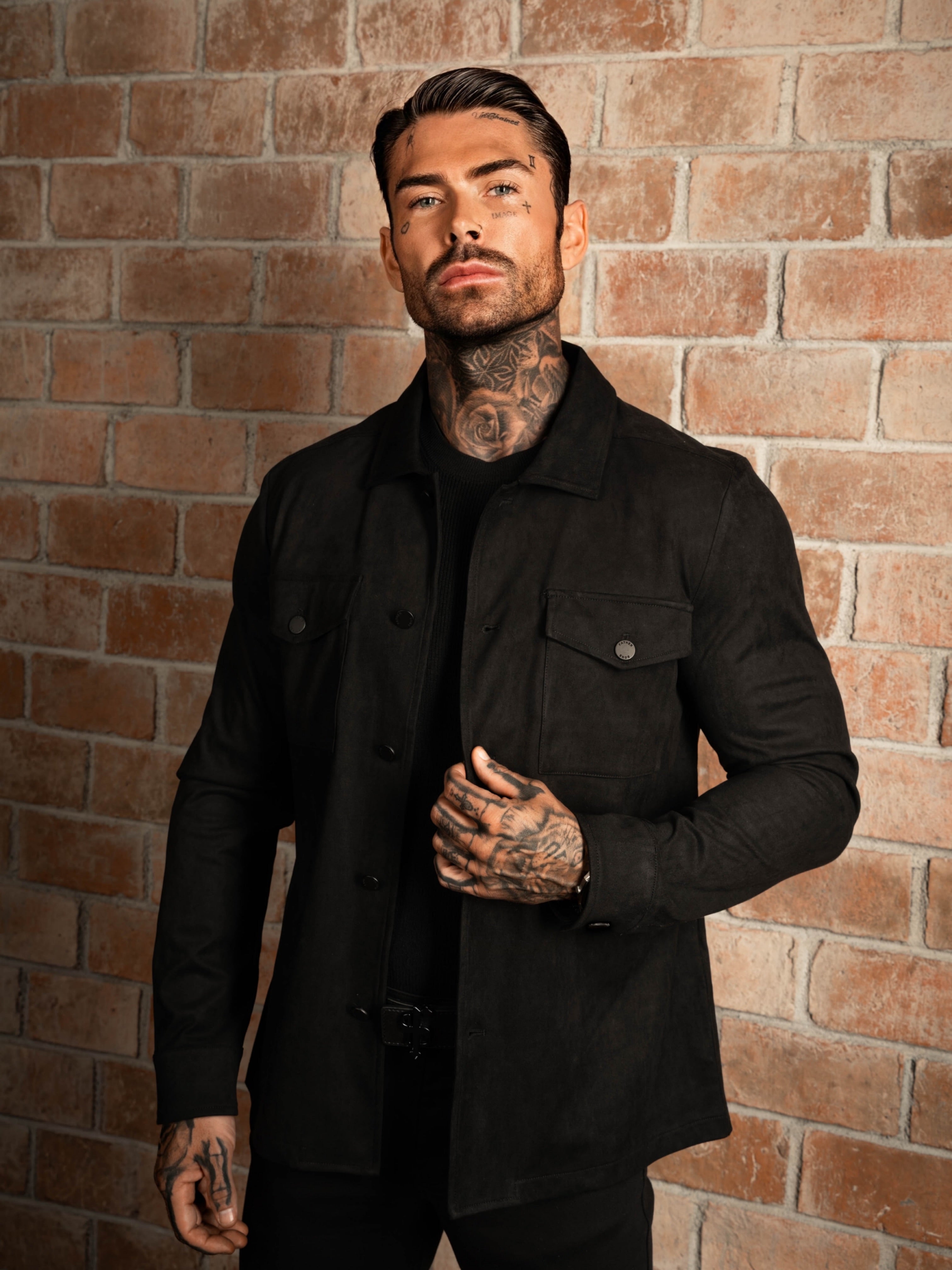 Suede Feel Button Up Jacket Black - FSN218