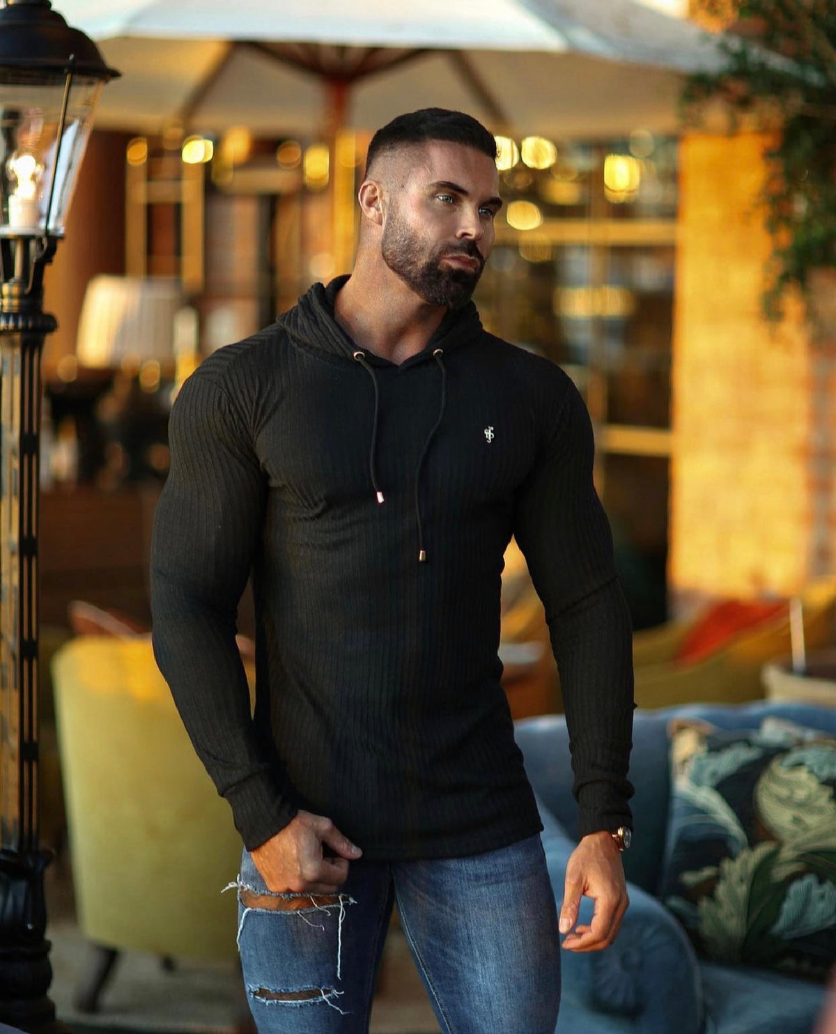 Classic Black / Silver Ribbed Knit Hoodie Jumper - FSH1710