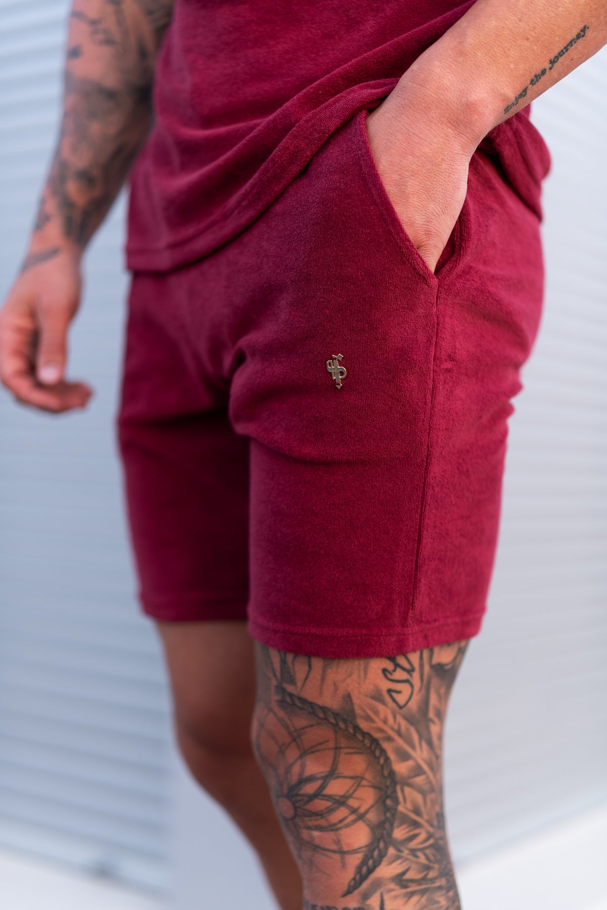 Burgundy / Silver Towelling Shorts - FSH1350 (PRE ORDER 12TH OCTOBER)