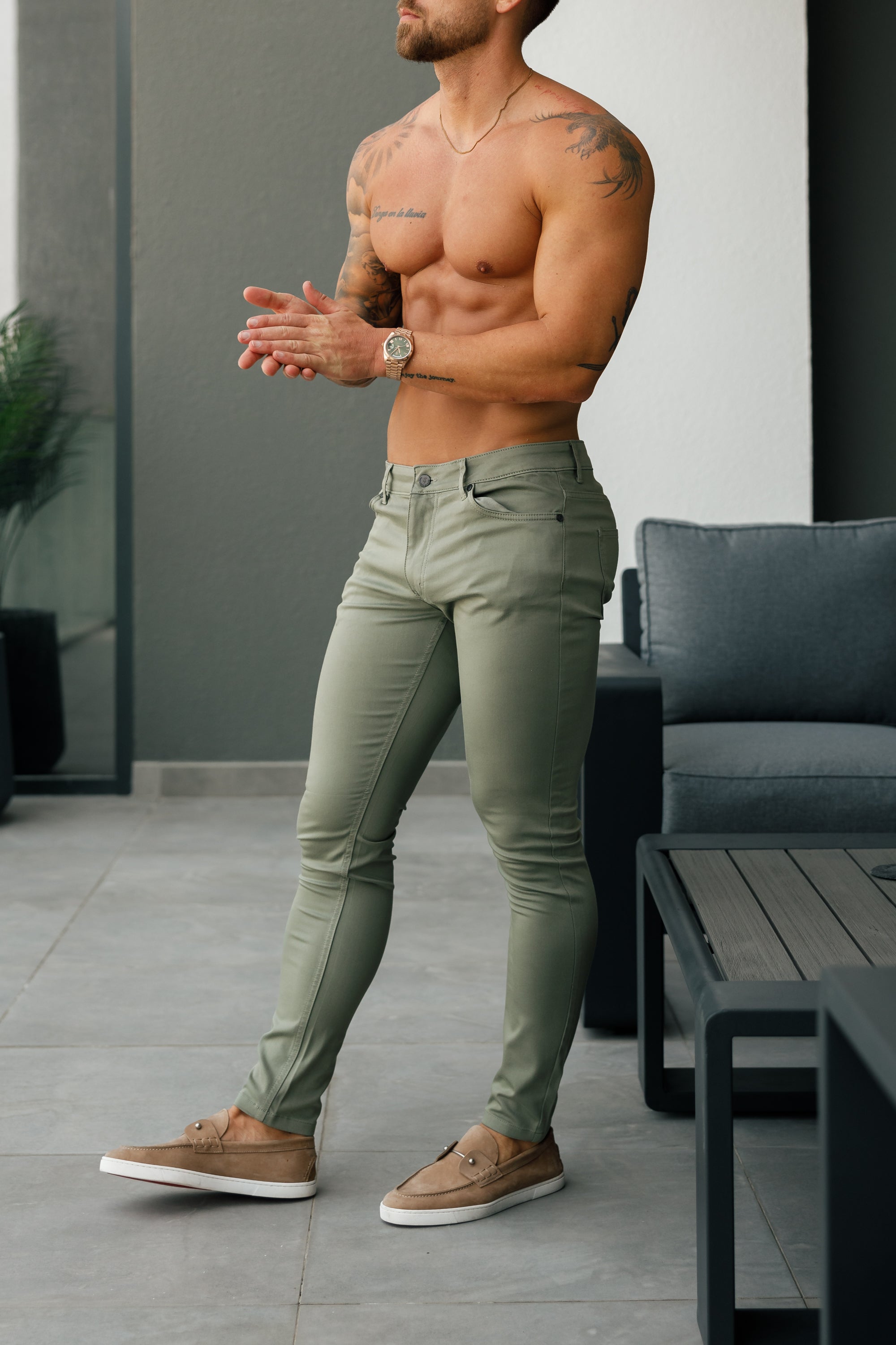 FS Slim Stretch Olive Sateen Pants - FSH1145