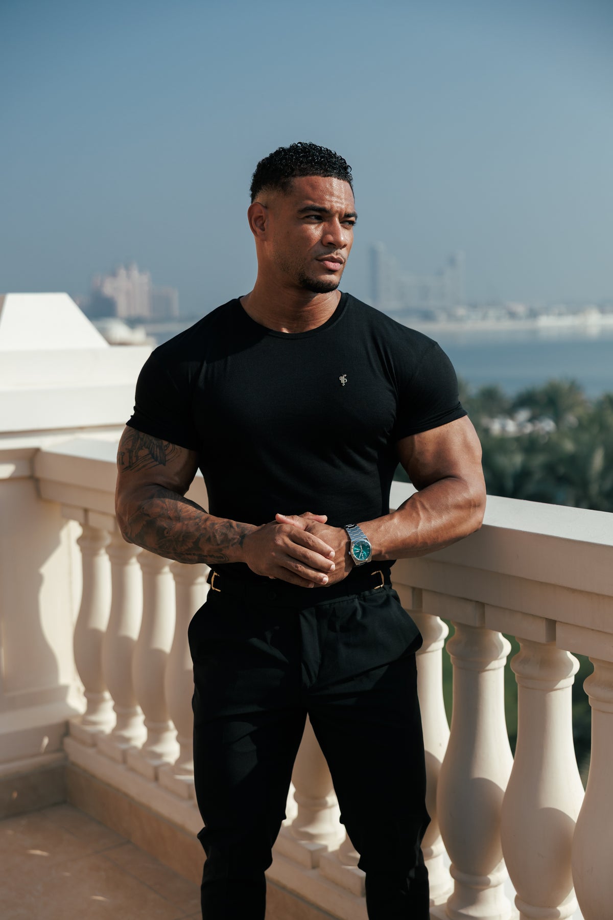 Black Bamboo Crew Tshirt with Gold Metal Emblem Decal FSH1382 (PRE ORDER 30TH OCTOBER)