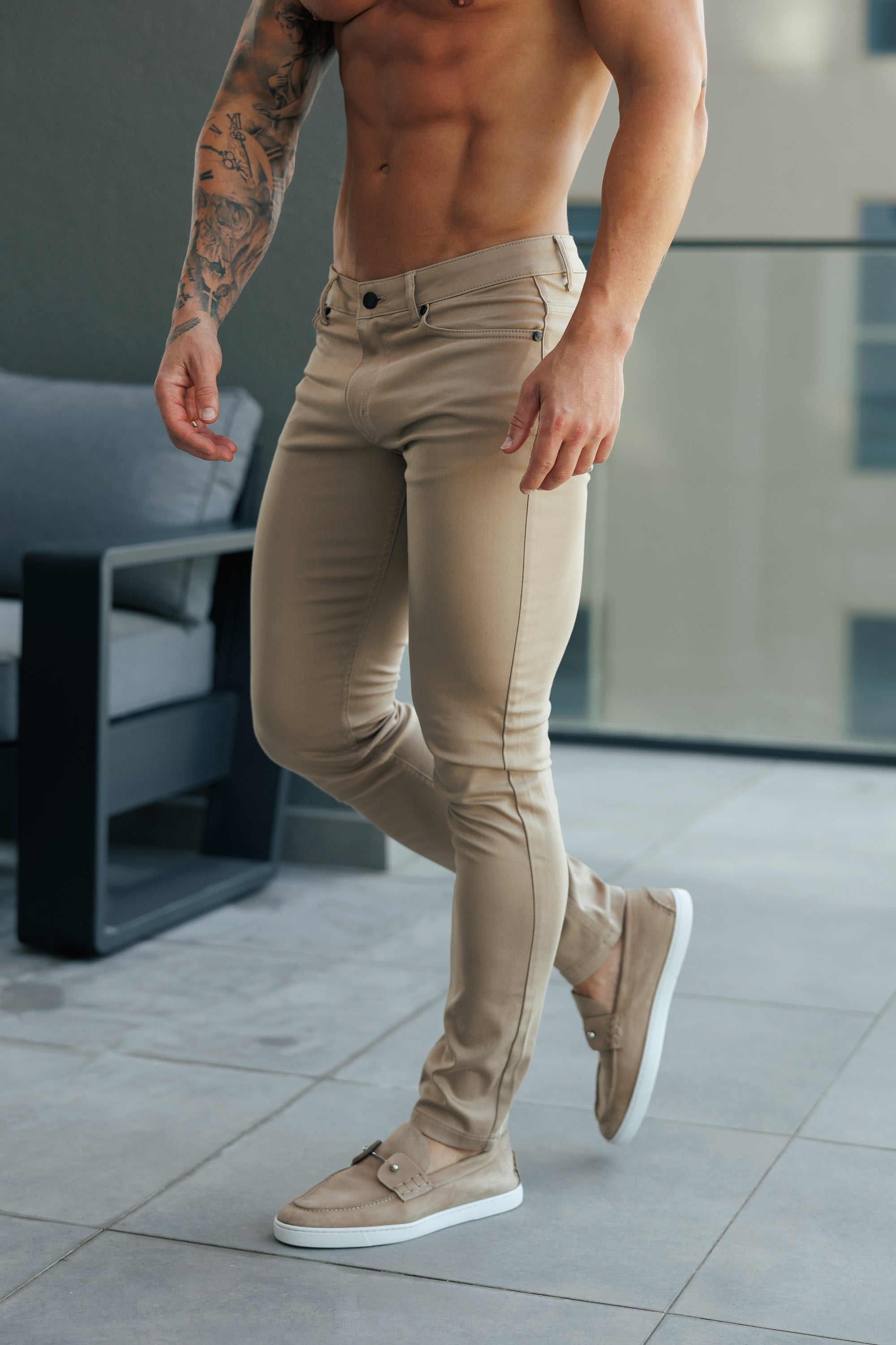 Father Sons Slim Stretch Beige Relaxed Sateen Pants - FSH1303