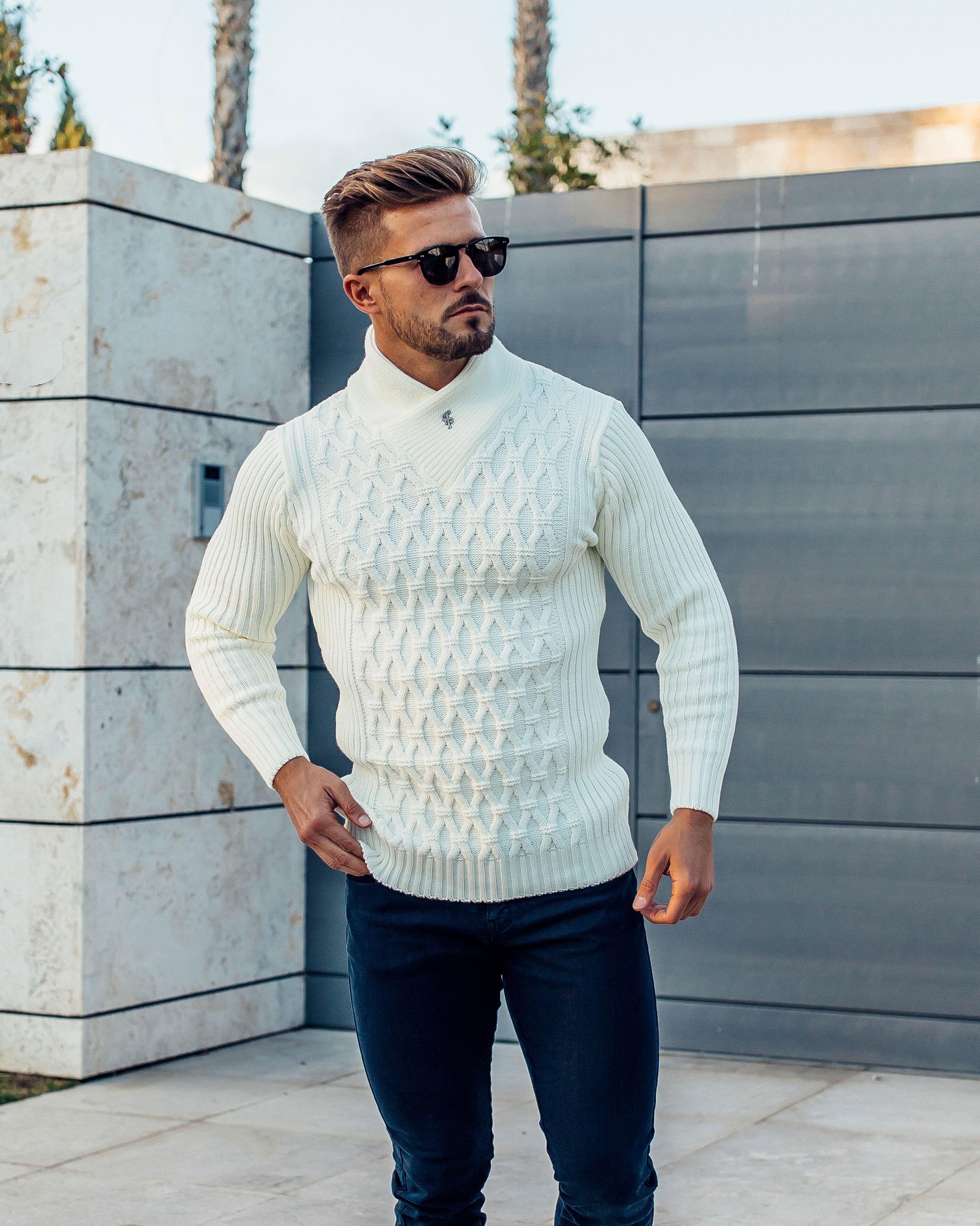 Father Sons Chunky Cable Knit Cream Sweater - FSJ001