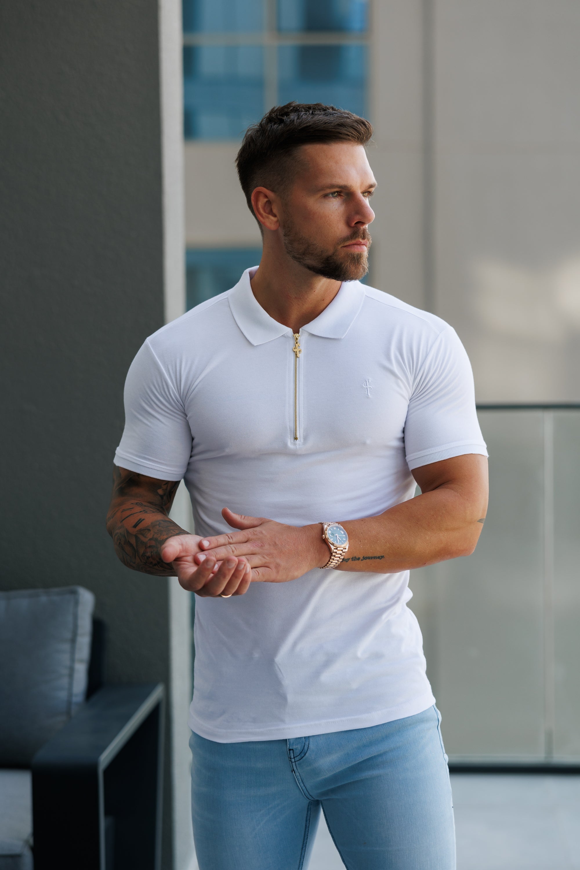 Classic White Zipped Polo Shirt - FSH1229