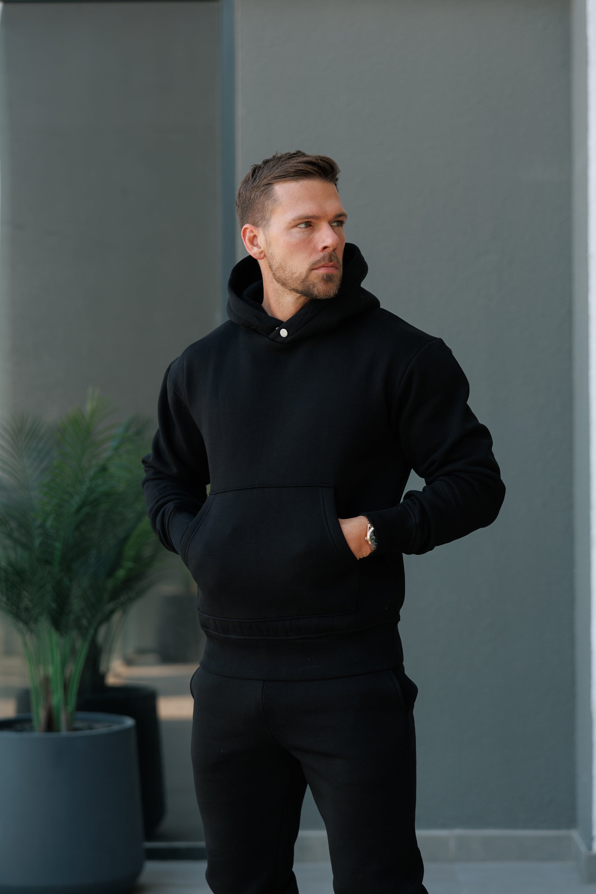 Black Oversized Hoodie With Functional FS Stud - FSR001