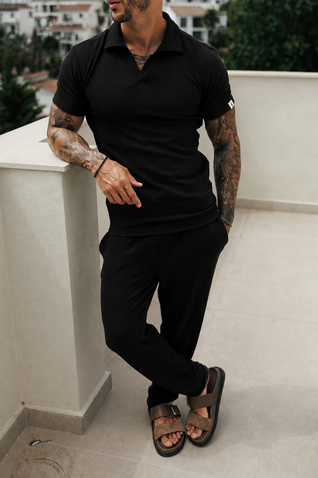 Jersey Cord Slim Black Trousers - FSR016