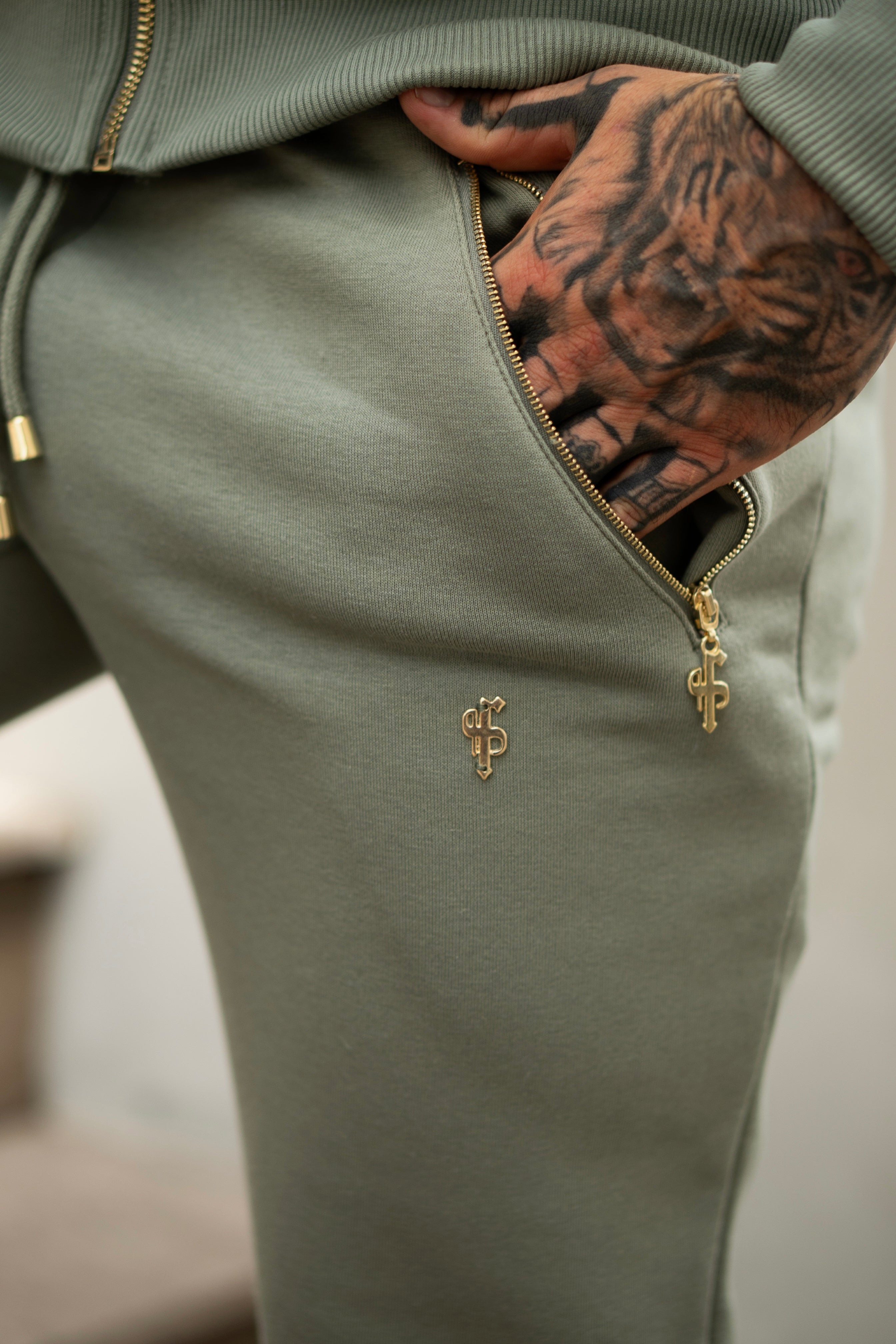 FS Olive / Gold Sweat Pants with Zipped Pockets - FSH1258