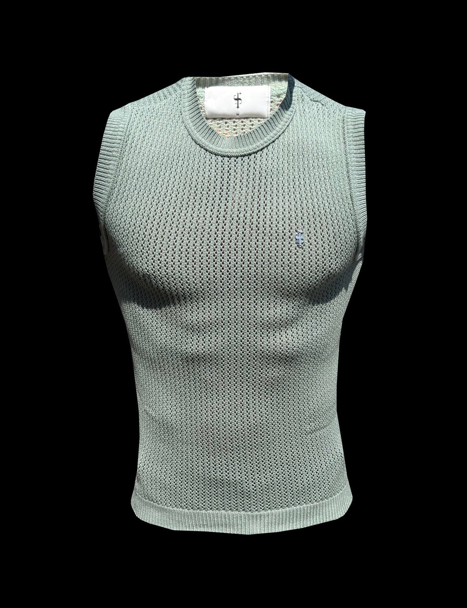 Sage / Silver Viscose Crochet Knitted Vest - FSJ167 (PRE ORDER 29TH JUNE)