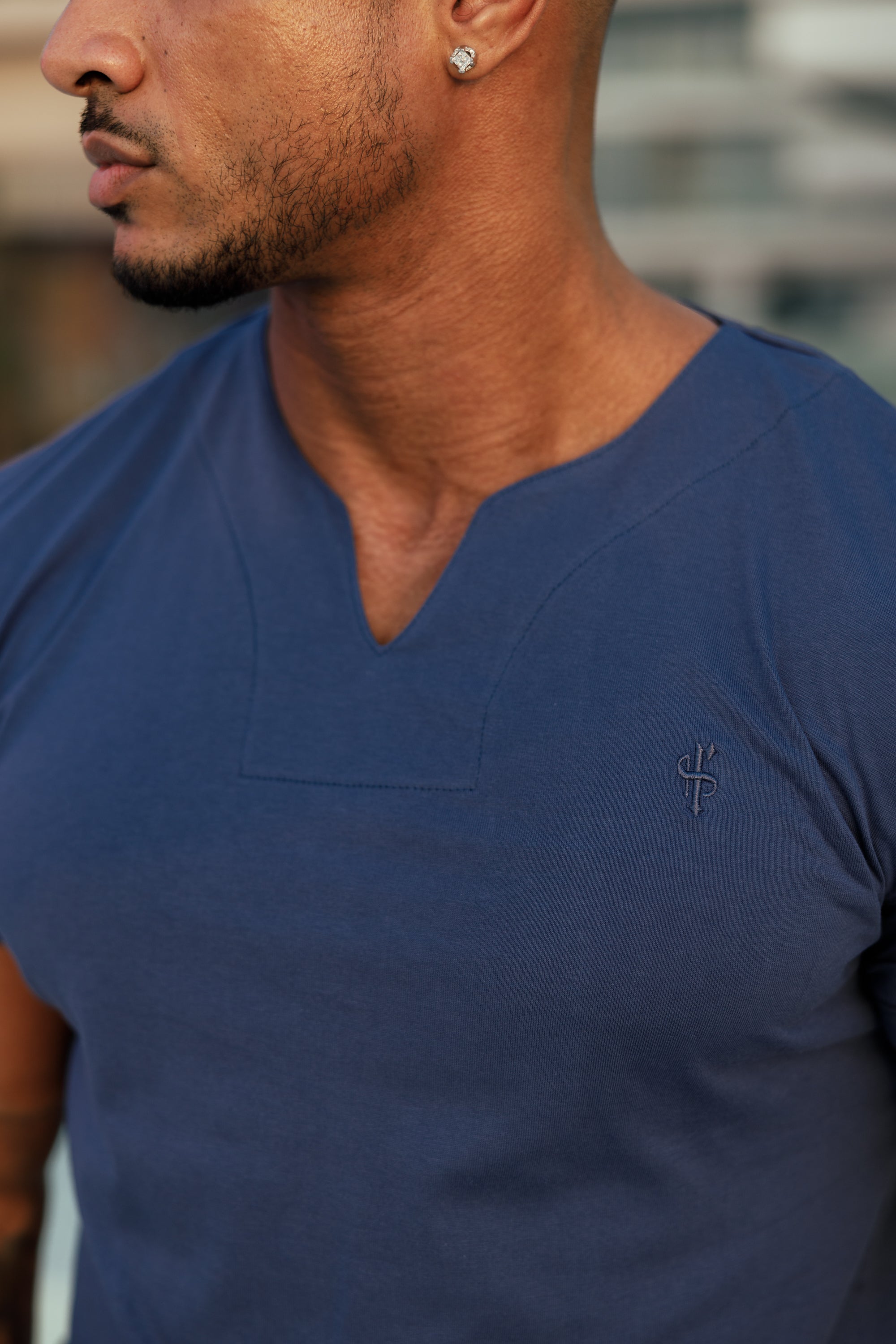Advanced V Neck Crew Short Sleeve Navy - FSH1014