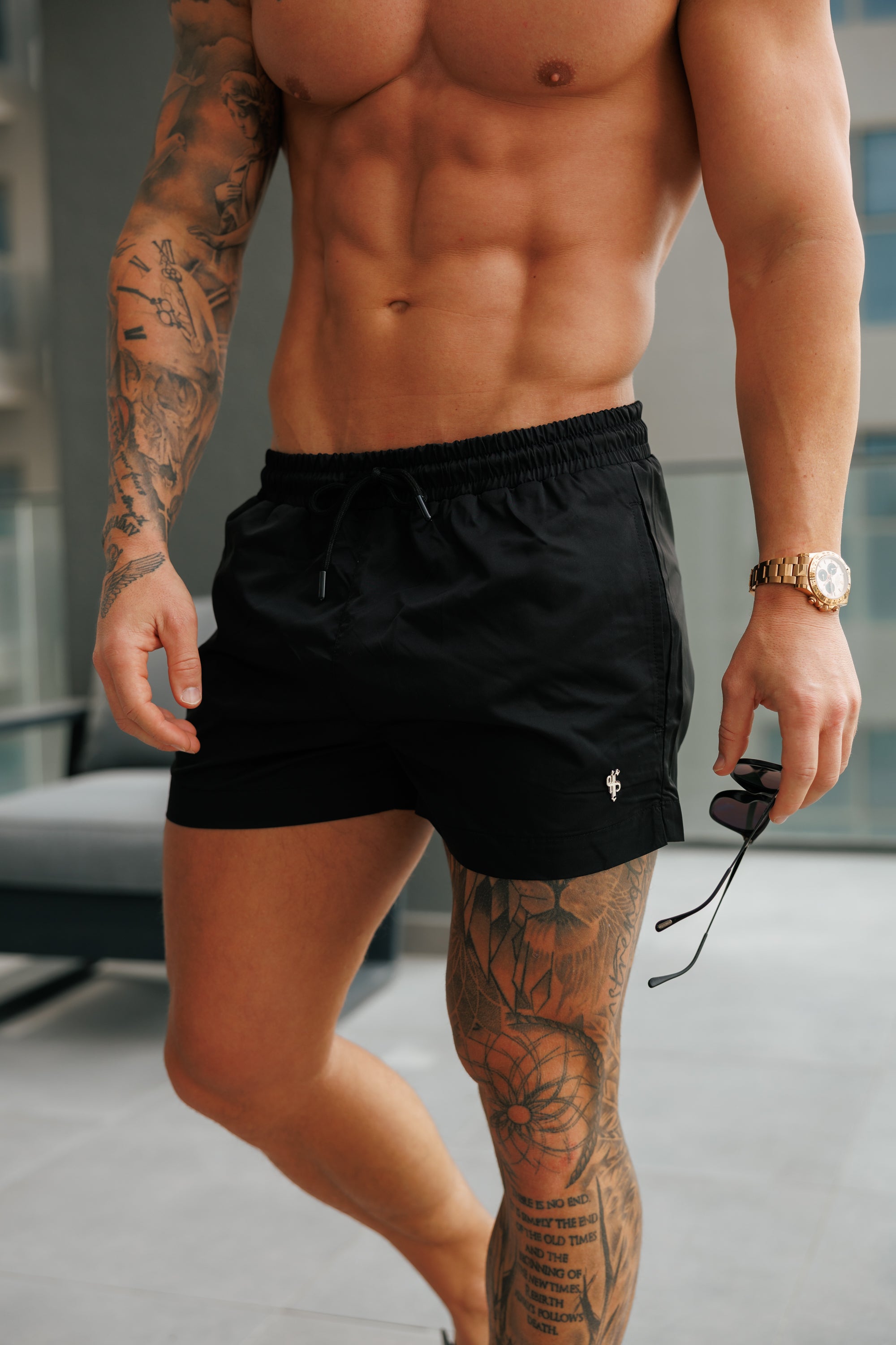 Black / Silver Swim Shorts - FSH1316 (PRE ORDER 15TH APRIL)