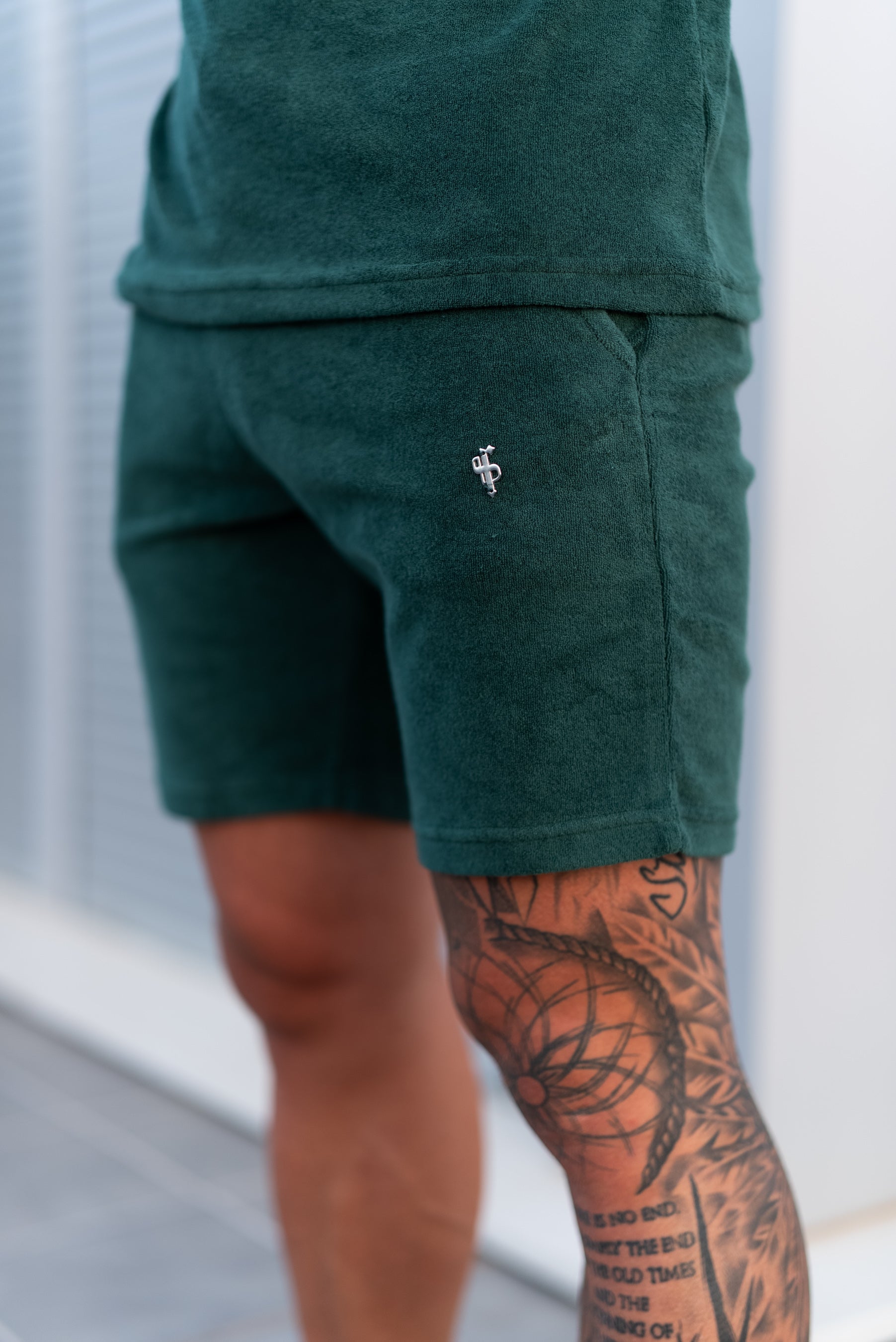 Forest Green / Silver Towelling Shorts - FSH1348
