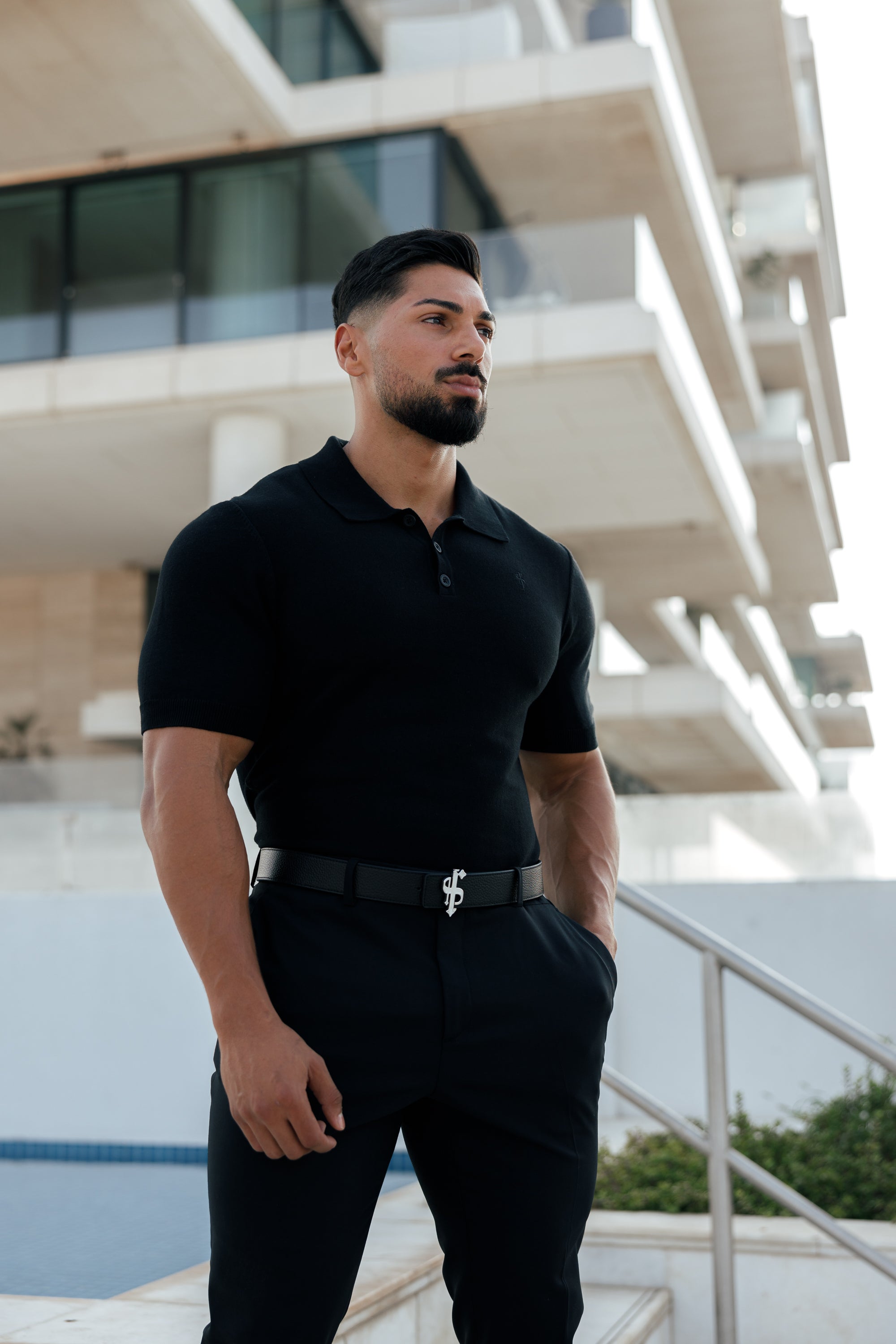 Classic Plain Black Knitted Polo Short Sleeve - FSN108