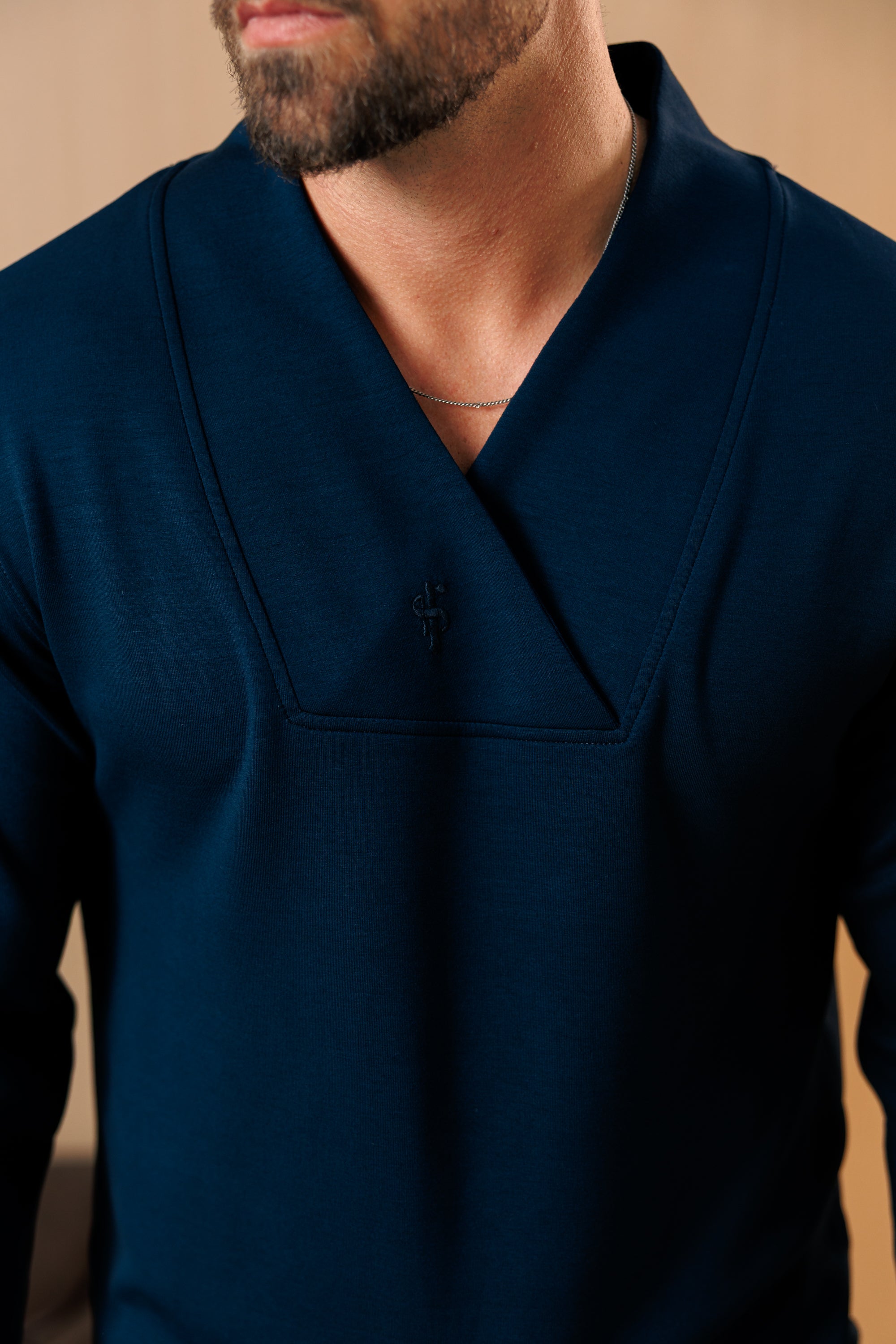 Navy Modal Shawl Collar Jumper Long Sleeve - FSR114