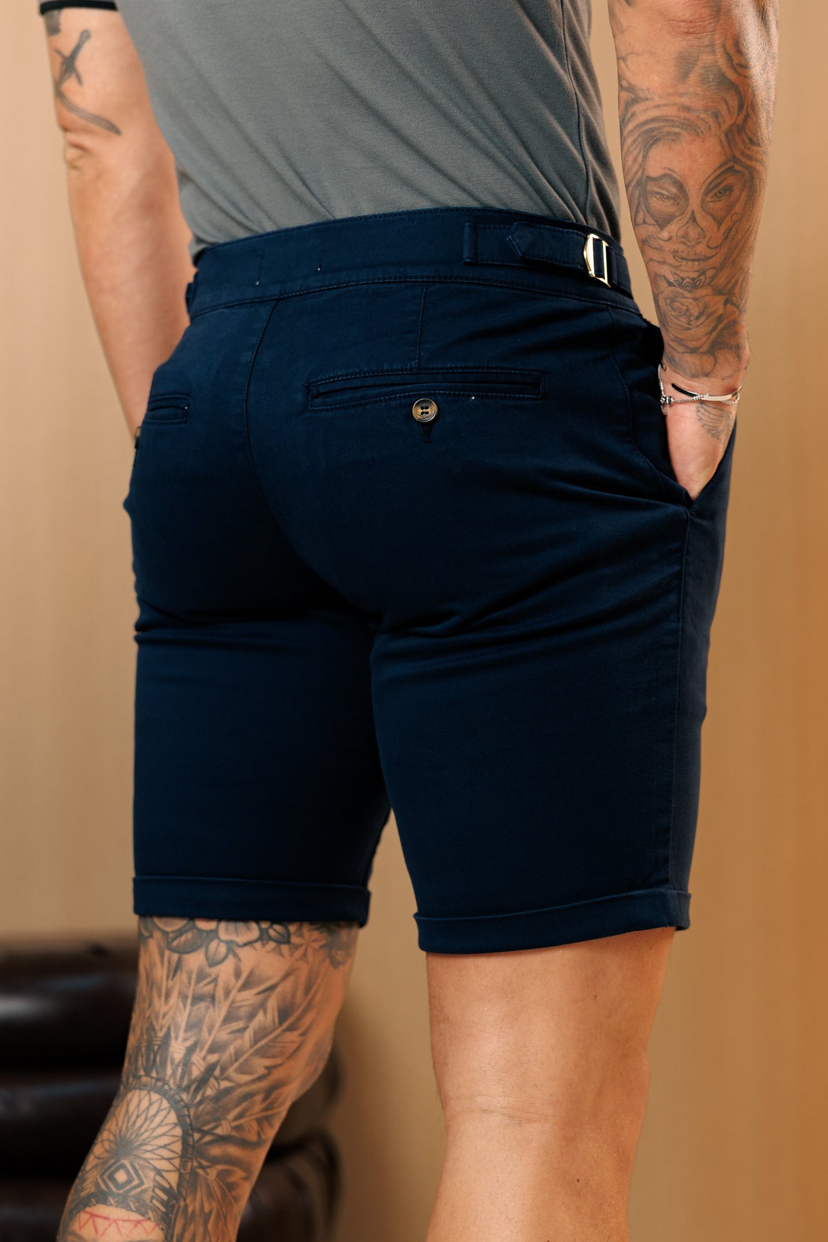 Navy Chino Shorts With Side Adjusters - FSH1660