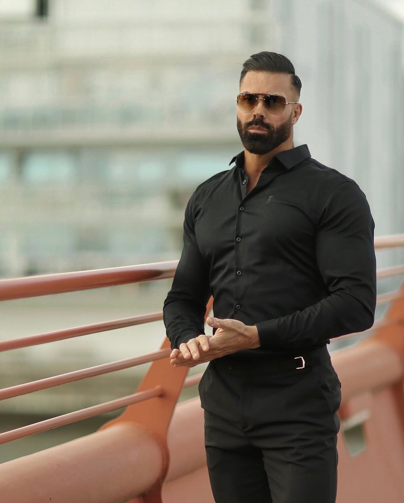 Ares Muscle Fit Advanced Stretch Black Cutaway Collar Shirt - FS1242