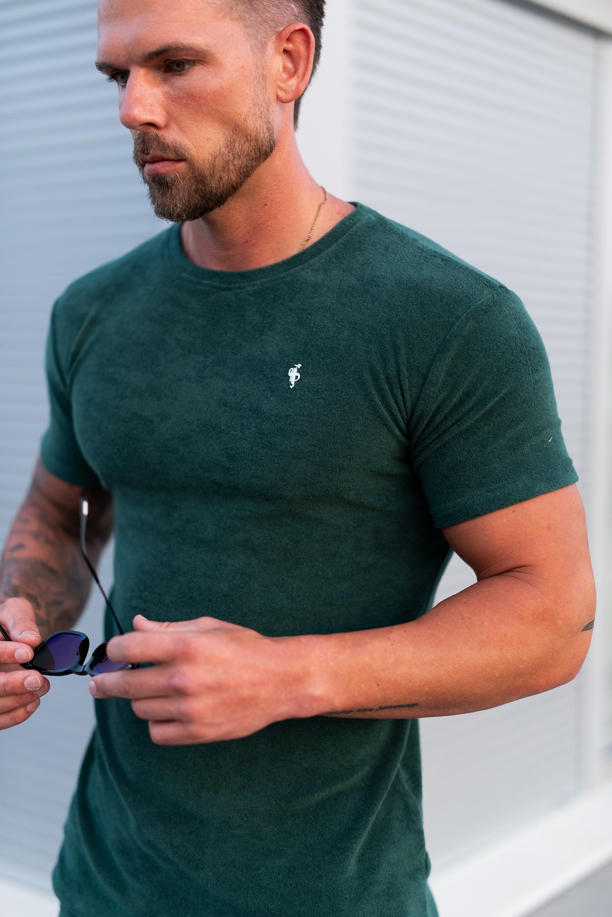 Forest Green / Silver Towelling Crew T Shirt - FSH1347 (PRE ORDER 12TH OCTOBER)