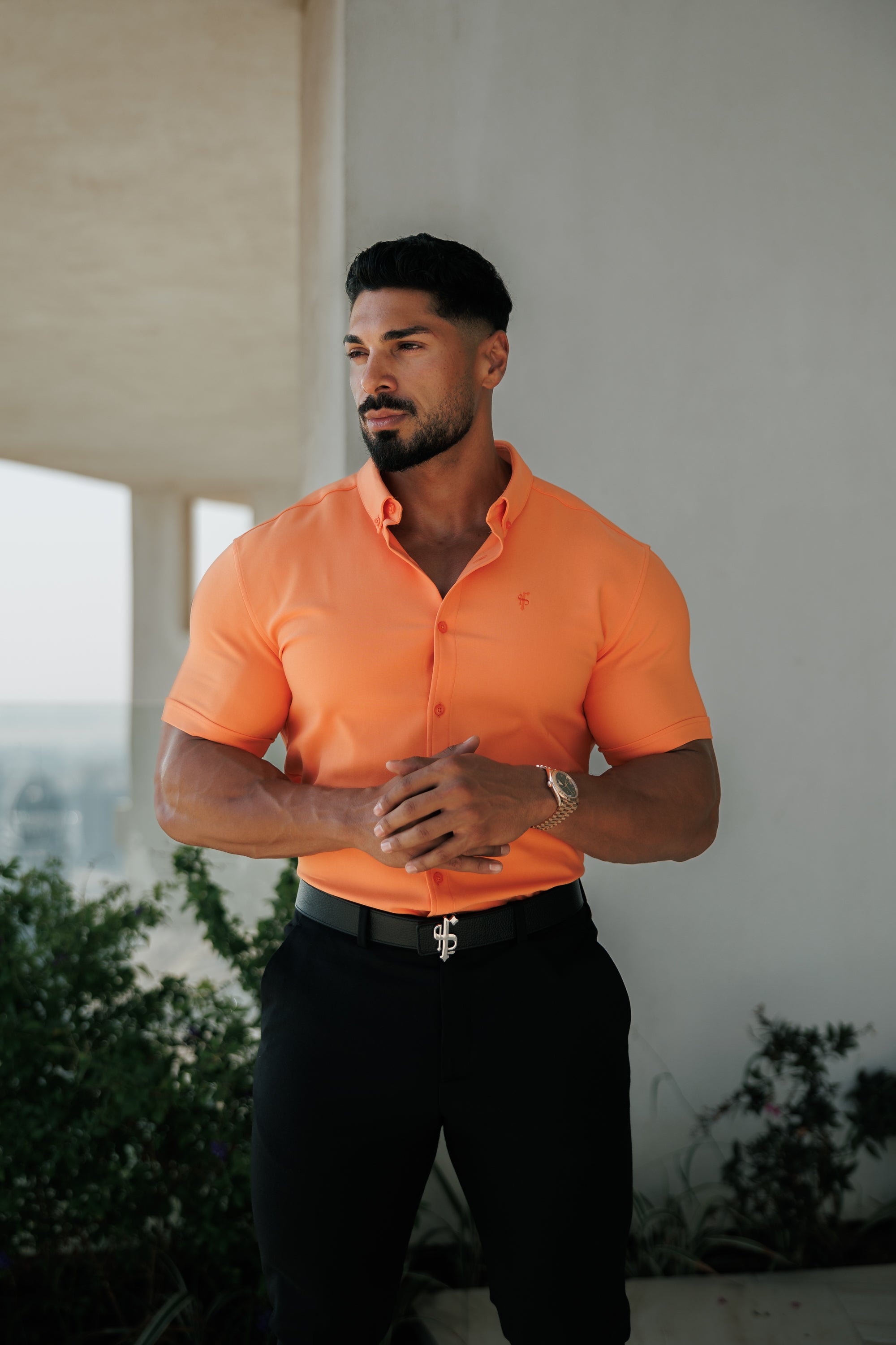 Super Slim SS Orange Scuba with Button Down Collar - FS1115