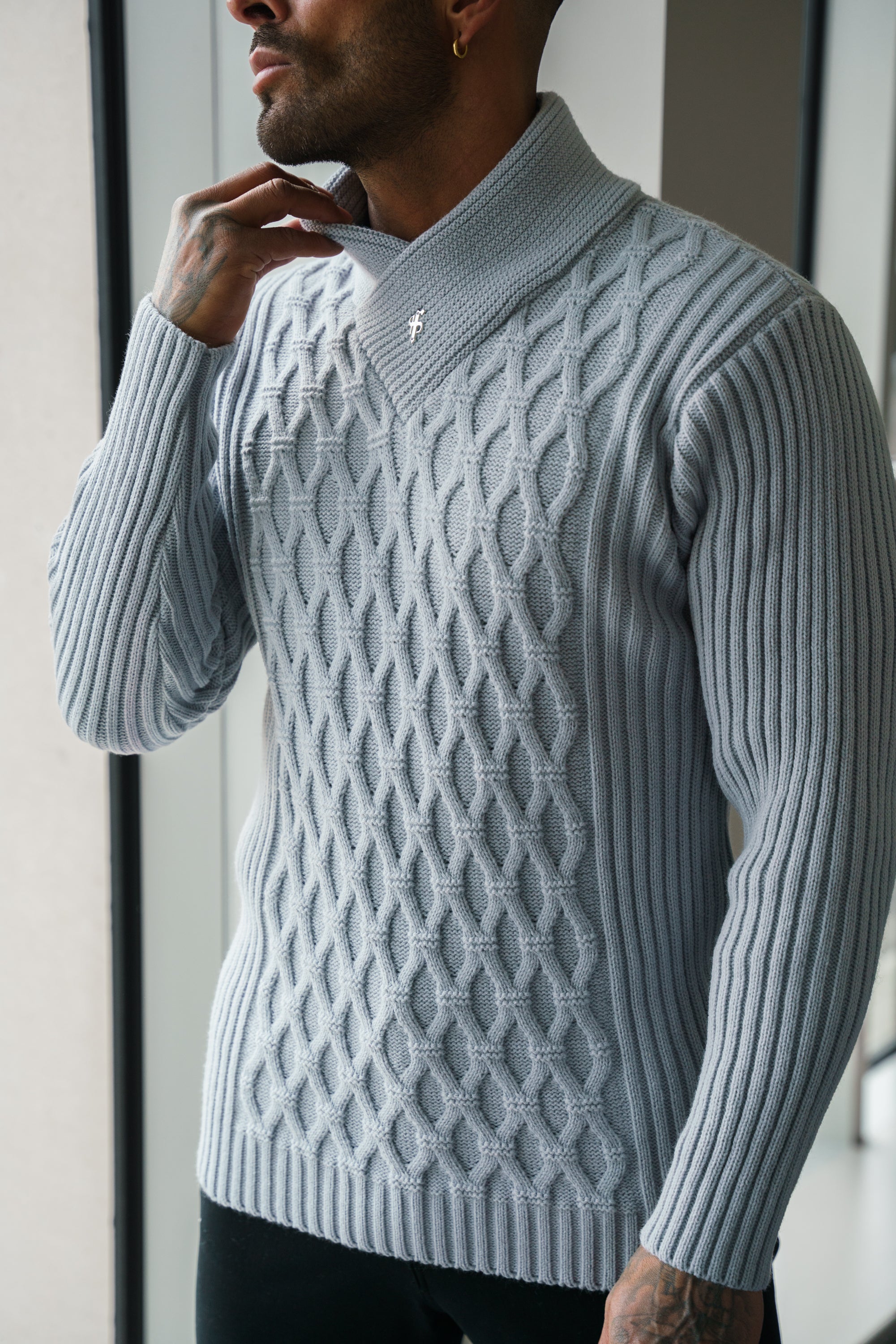 Father Sons Chunky Cable Knit Cop Grey Sweater - FSJ064