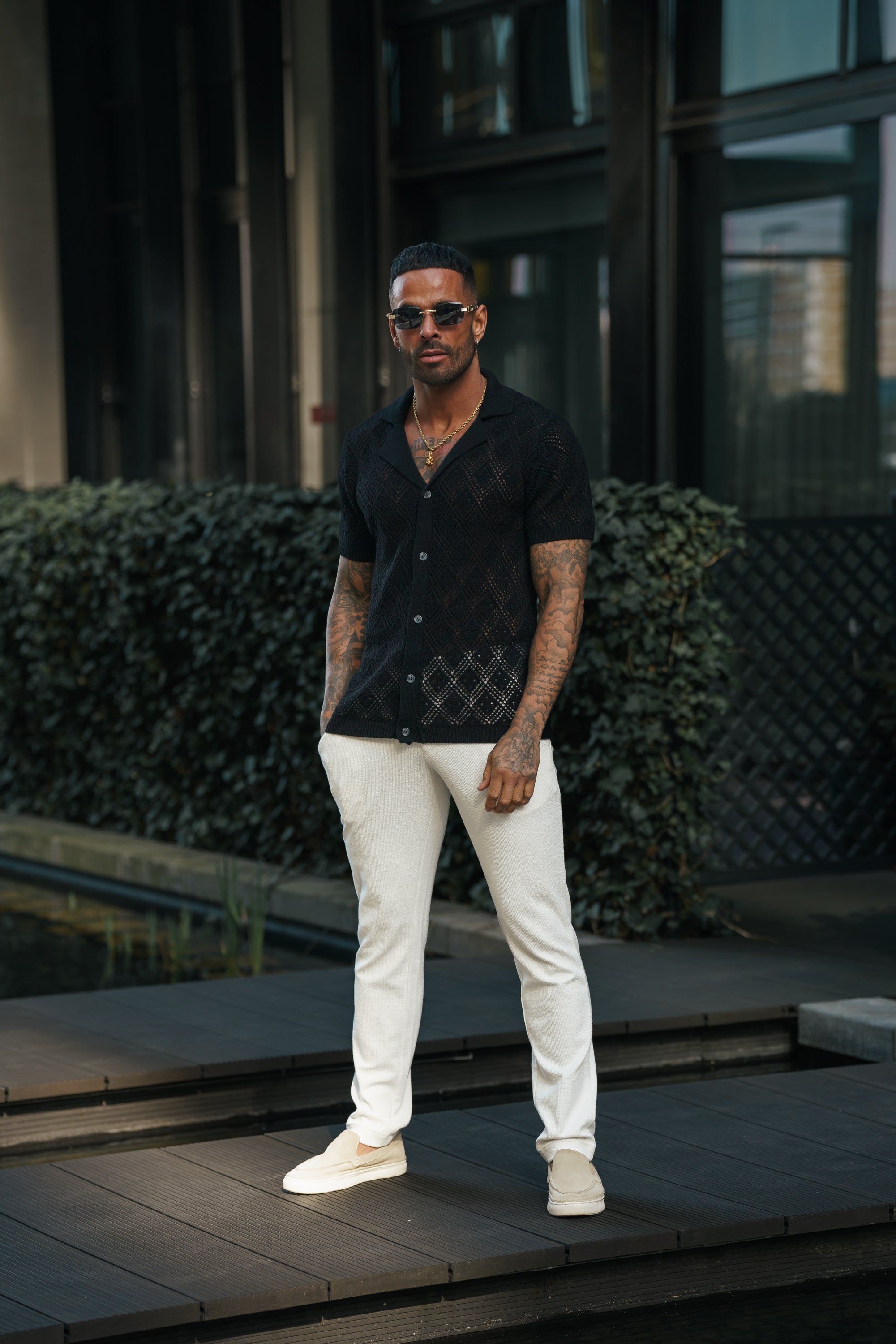 Crochet Shirt Black Short Sleeve - FSJ074