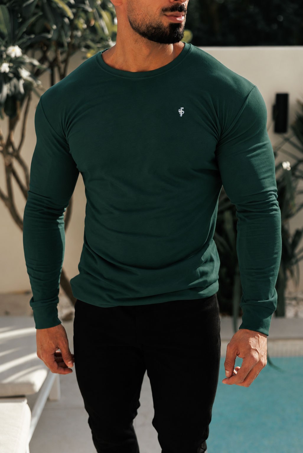 Forest Green / Silver Bamboo Crew T-Shirt Long Sleeve - FSH1684 (PRE ORDER 30TH OCTOBER)