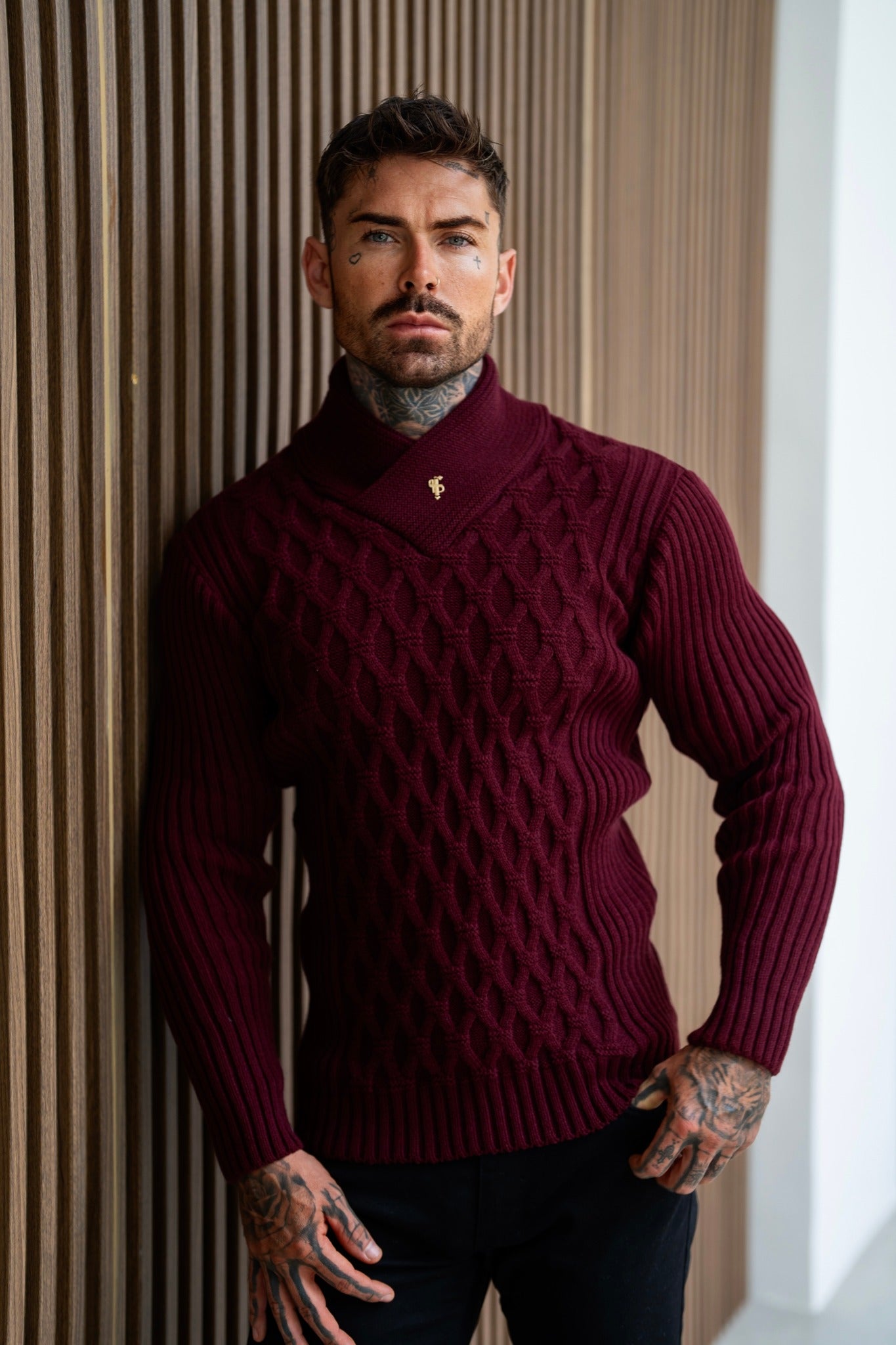 Father Sons Chunky Cable Knit Burgundy Sweater - FSJ066