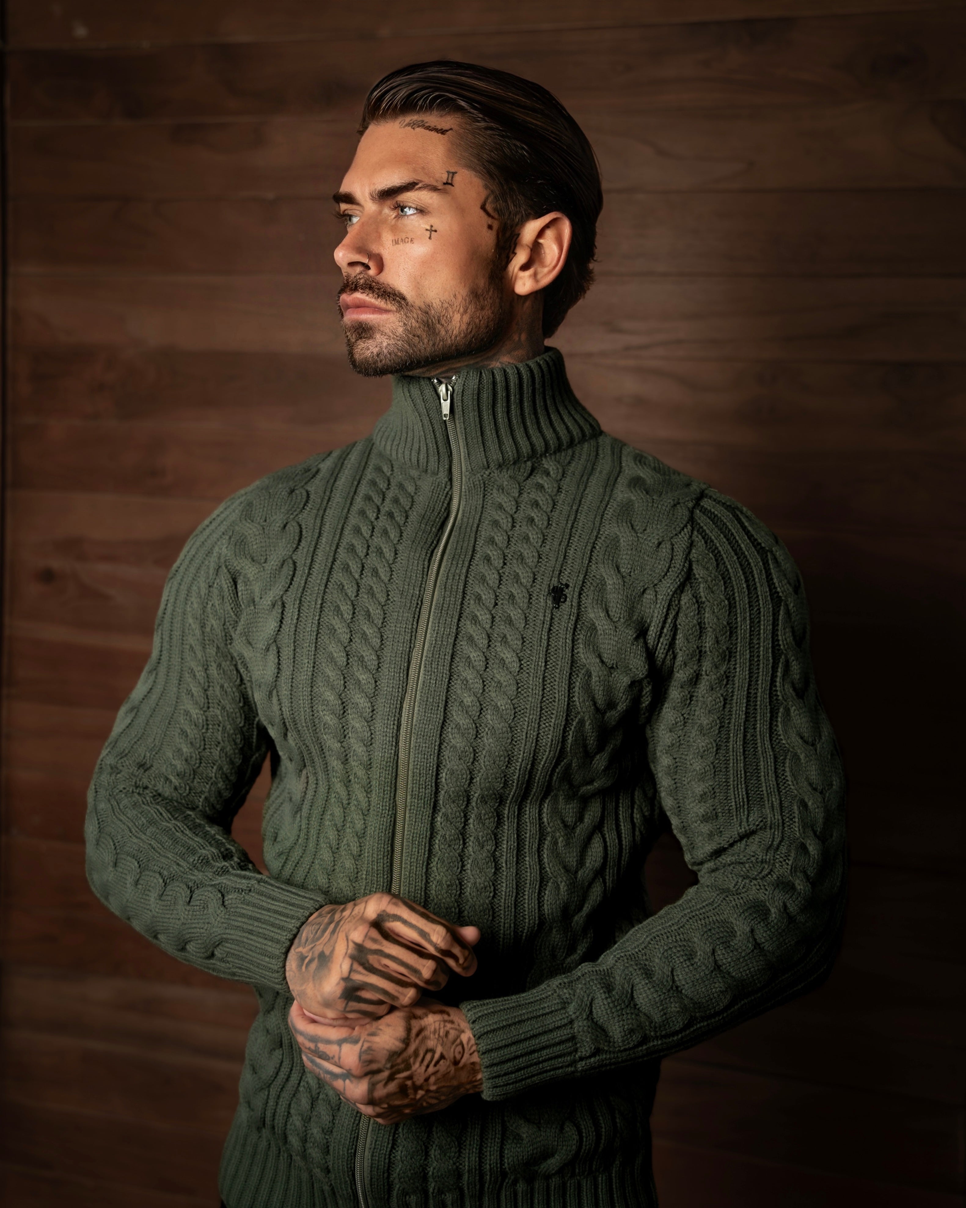 Chunky Zipped Cardigan Olive - FSJ151