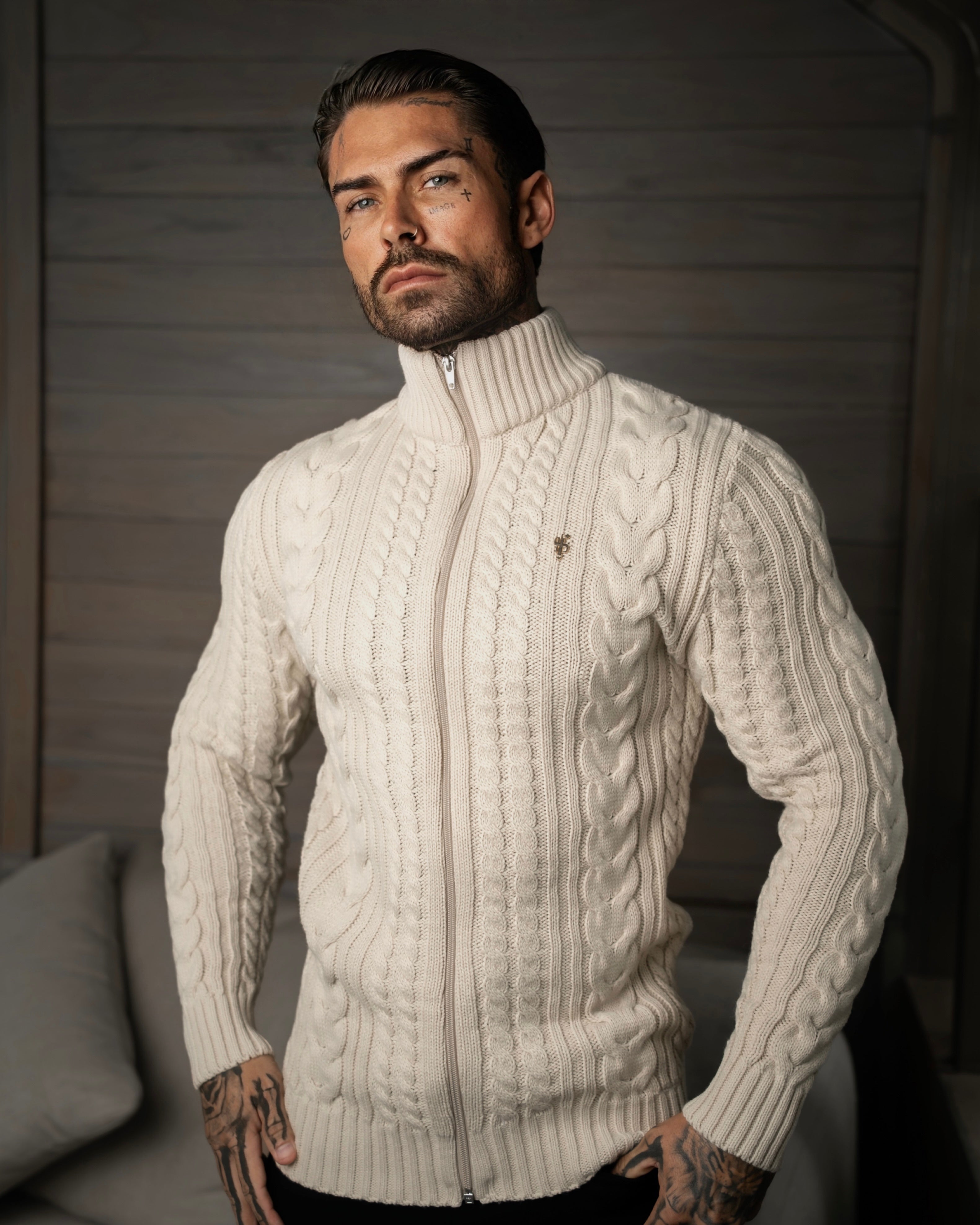 Chunky Zipped Cardigan Beige - FSJ150