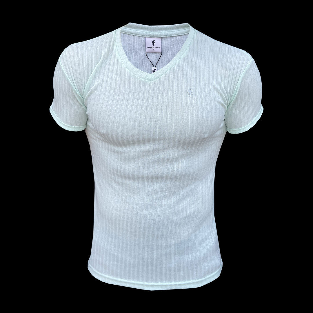Classic Mint / Silver V Neck Ribbed Crew - FSH1131