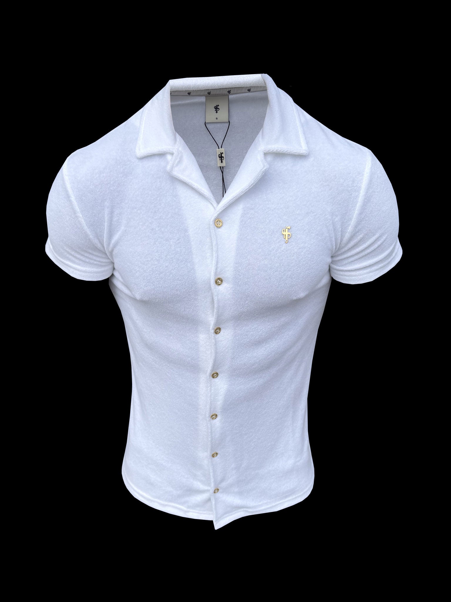 White Towelling Revere Shirt Short Sleeve - FSH1495