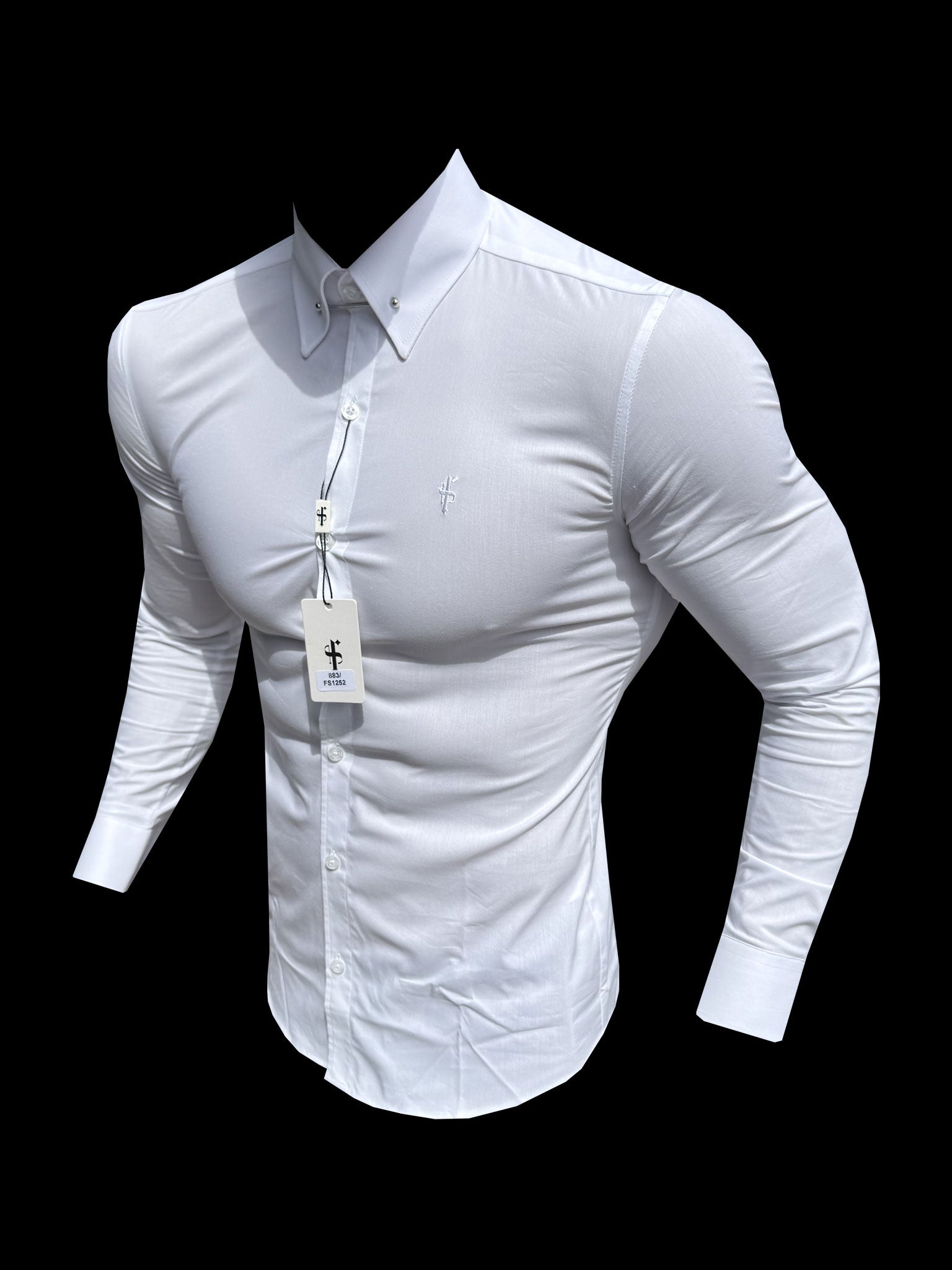 Muscle Fit Advanced Stretch White Shirt with Silver Pin Collar - FS1252