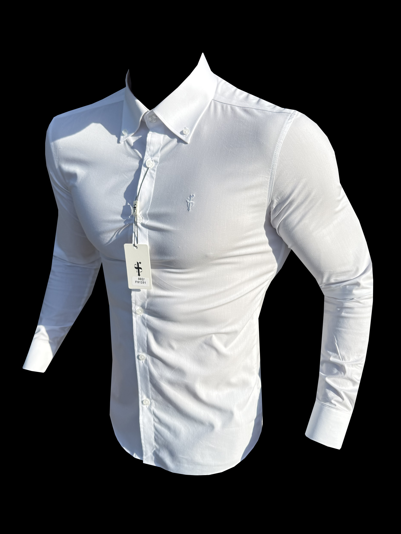 Zeus Muscle Fit Advanced Stretch White Buttondown Collar Shirt - FS1251