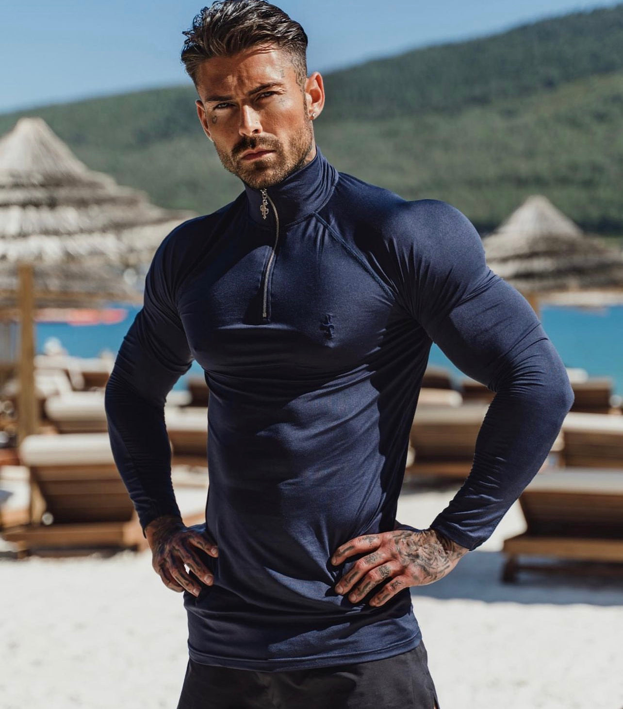 Long Sleeve Navy Half Zip Gym Top - FSH712