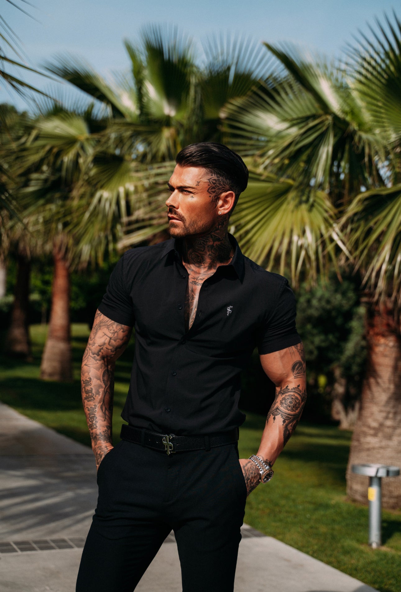 Super Slim Stretch Classic Black Short Sleeve - FS127