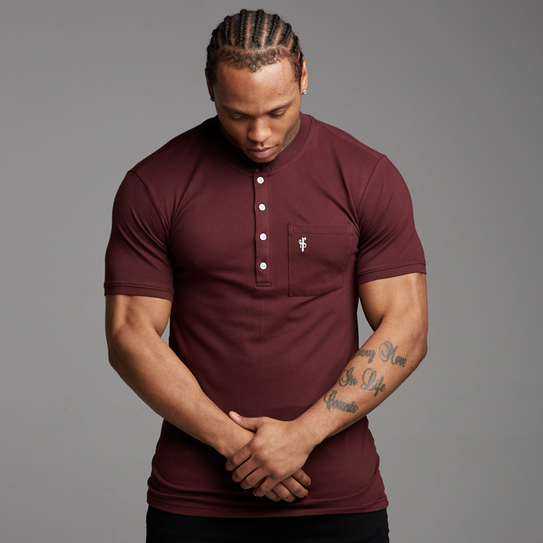 Classic Burgundy Grandad Polo Shirt - FSH195