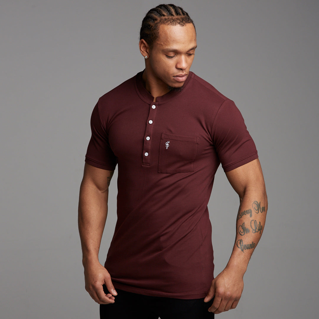 Classic Burgundy Grandad Polo Shirt - FSH195