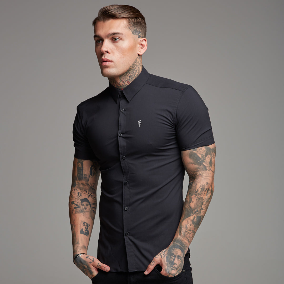 Super Slim Stretch Classic Black Short Sleeve - FS127