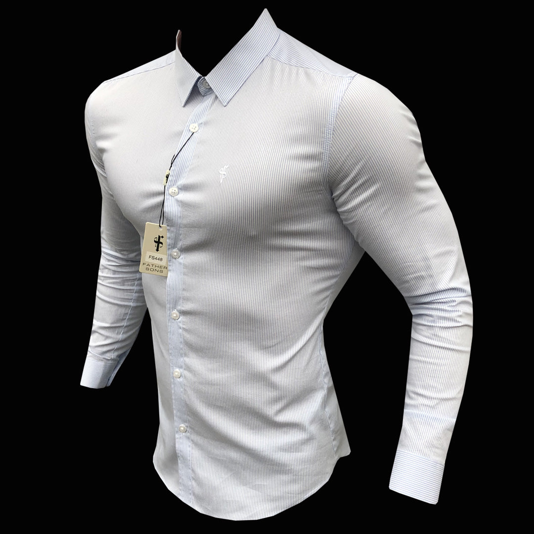 Super Slim Stretch White & Blue Stripe (White Emblem) - FS448