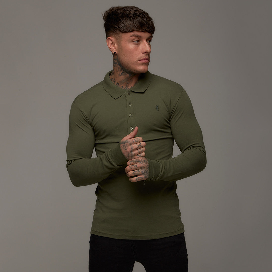 Classic Khaki Polo Long Sleeve Shirt - FSH035
