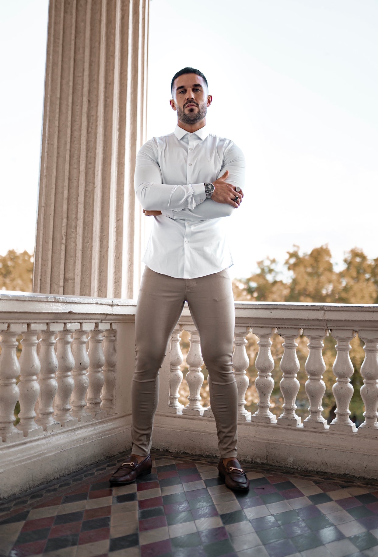 Father Sons Slim Stretch Beige Sateen Pants - FSH407