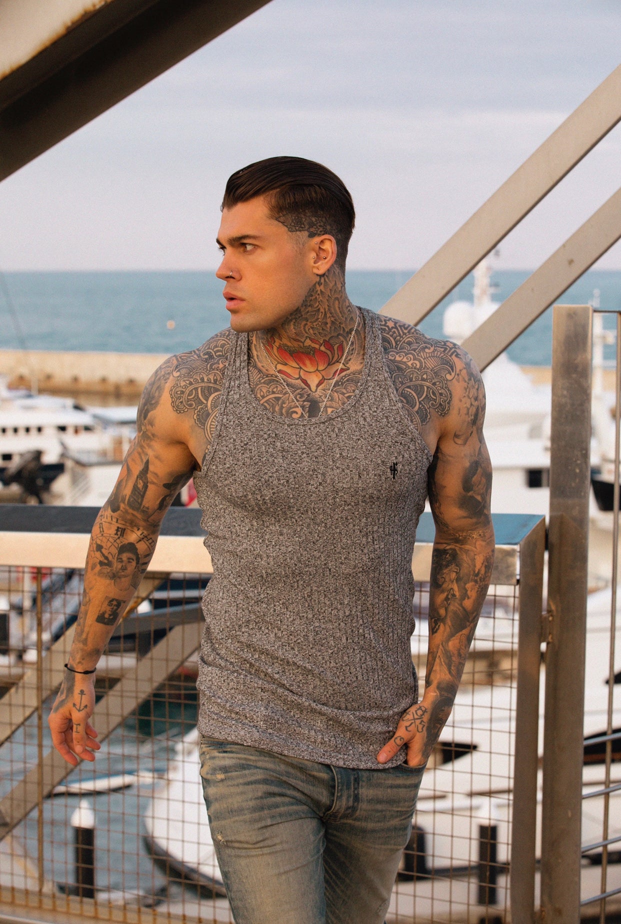 Classic Grey Ribbed Knit Super Slim Vest - FSH346