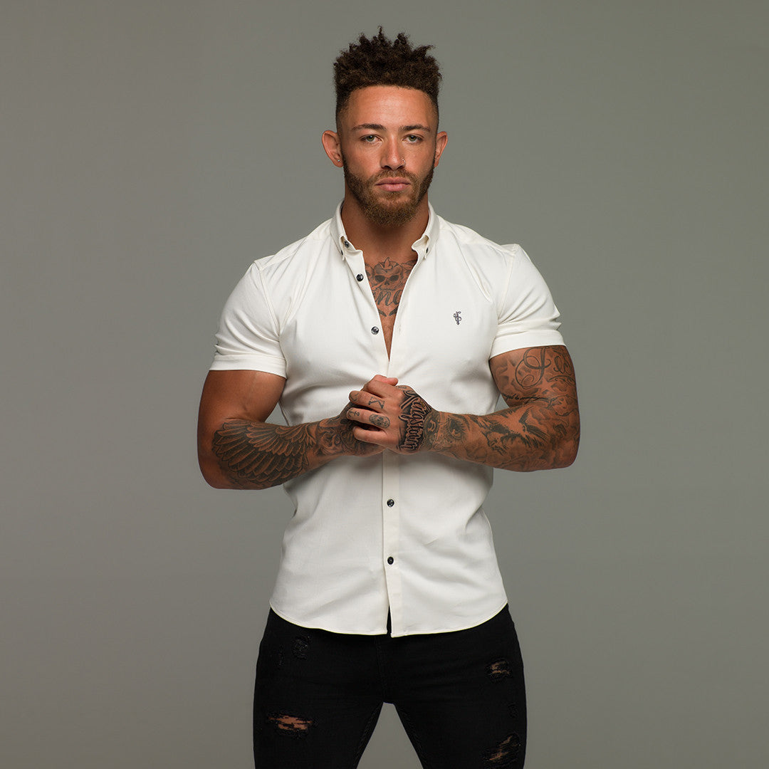 Super Slim Stretch Cream Denim Short Sleeve - FS202