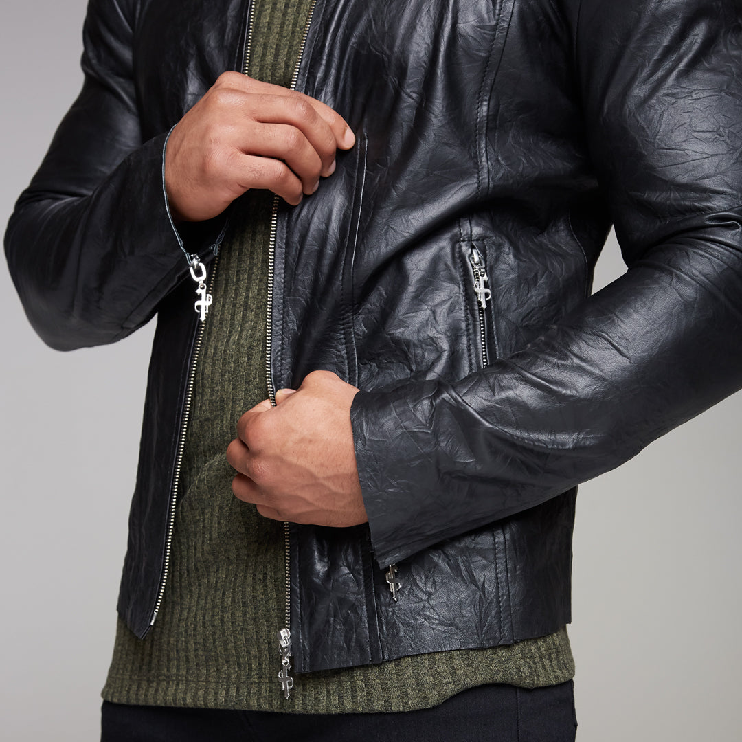 Black Lambs Leather Jacket - FSH163