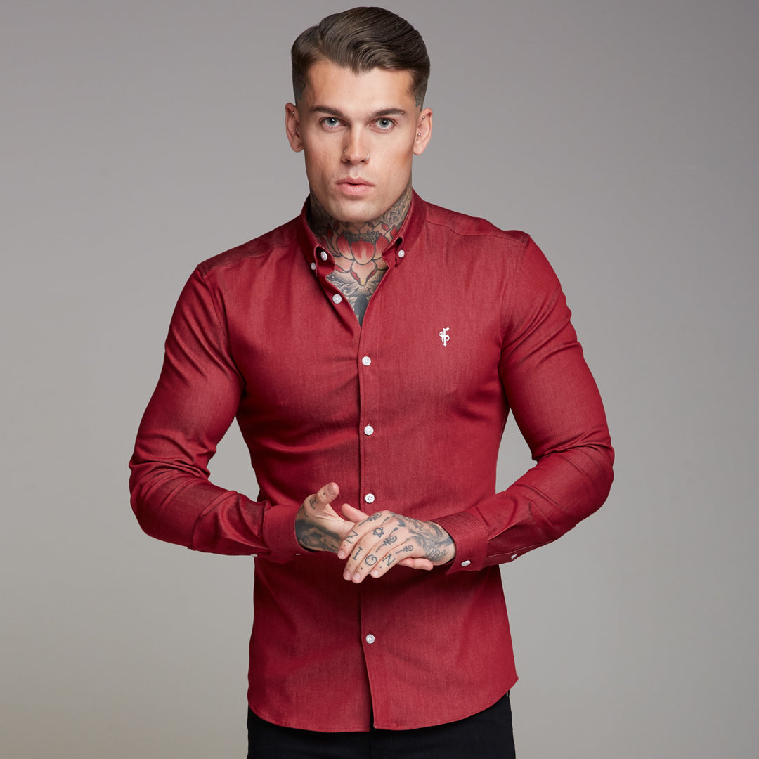 Super Slim Stretch Oxblood Denim Long Sleeve - FS339