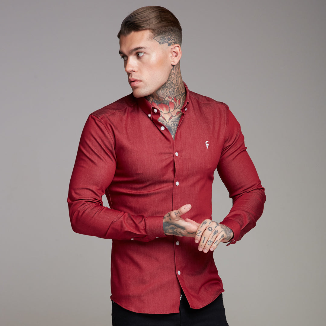 Super Slim Stretch Oxblood Denim Long Sleeve - FS339