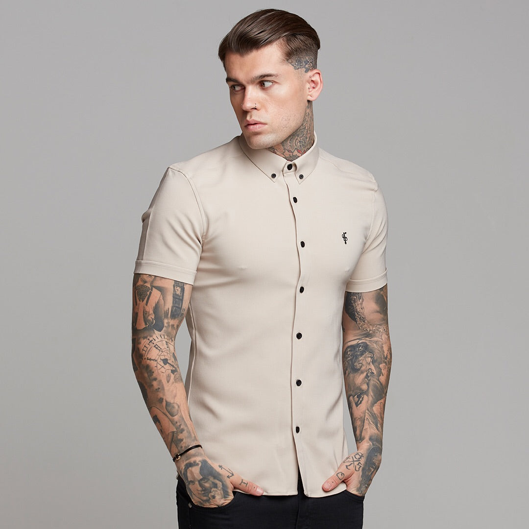 Super Slim Scuba Taupe Short Sleeve Stretch - FS487
