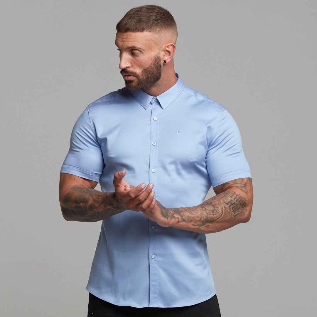 Super Slim Luxe Ultra Stretch Cornflower Blue Short Sleeve - FS386